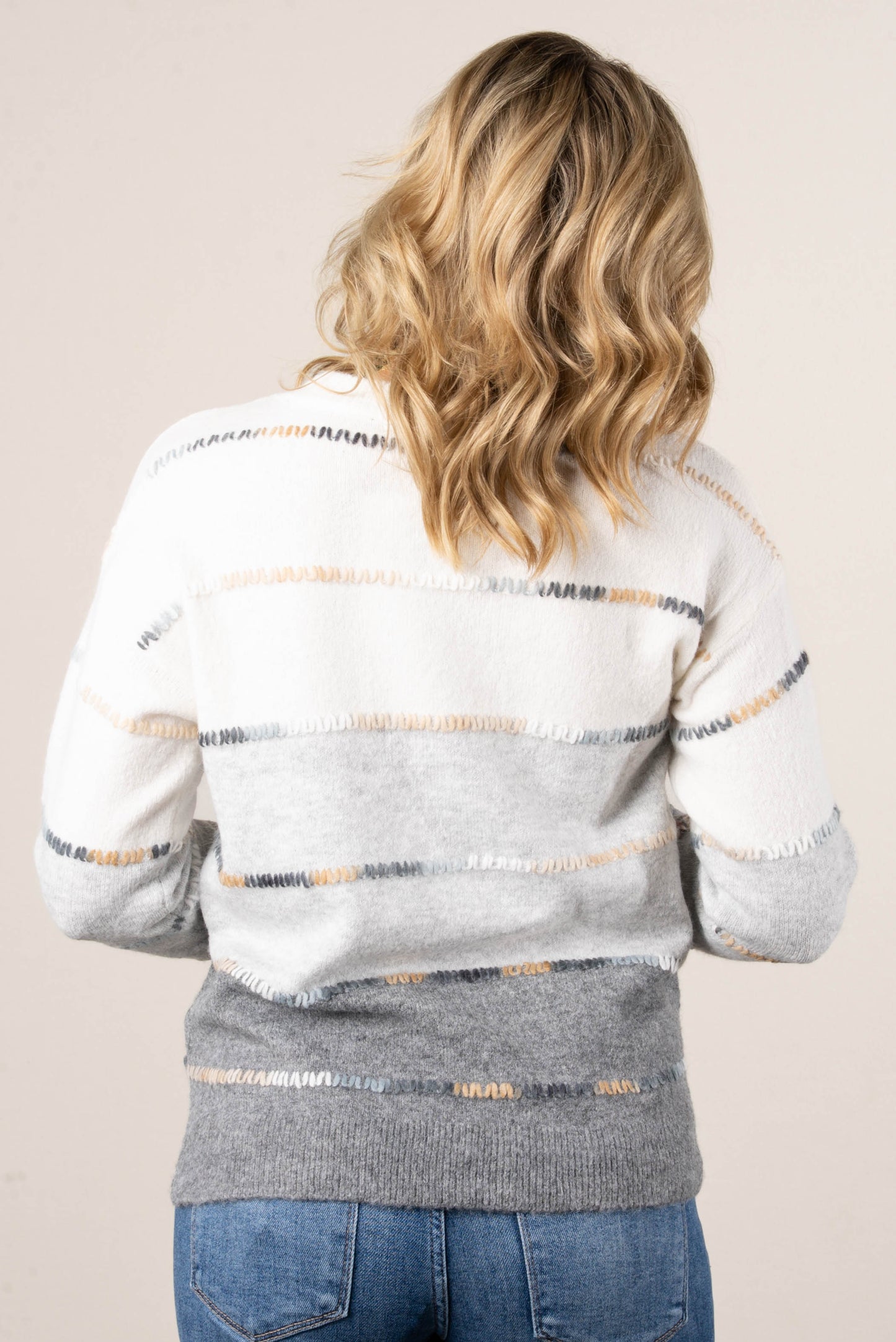 Drew Stitch Striped Color Block Sweater