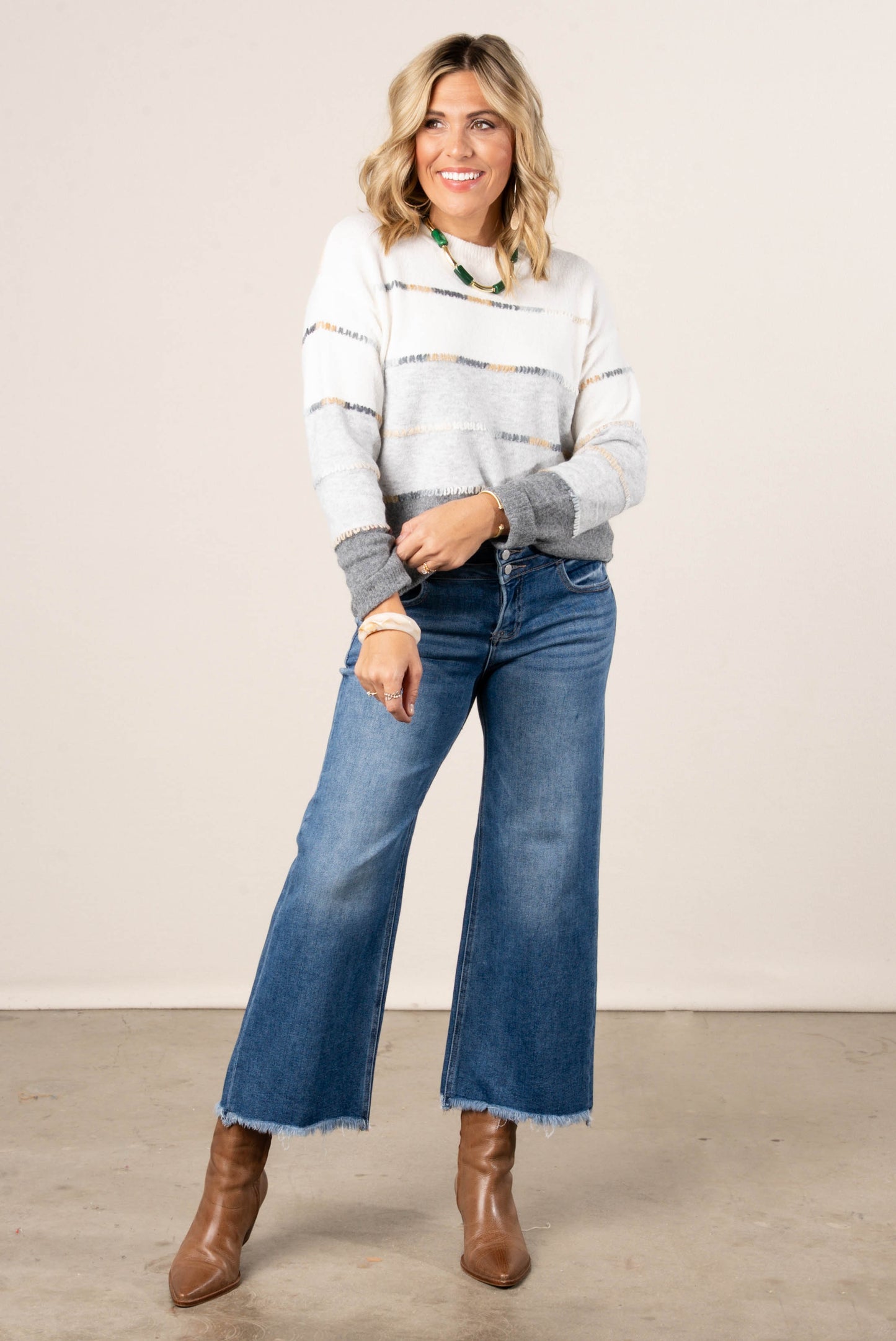 Drew Stitch Striped Color Block Sweater