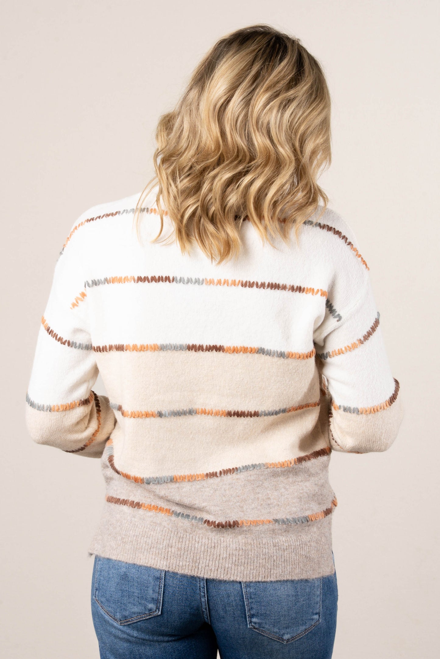 Drew Stitch Striped Color Block Sweater