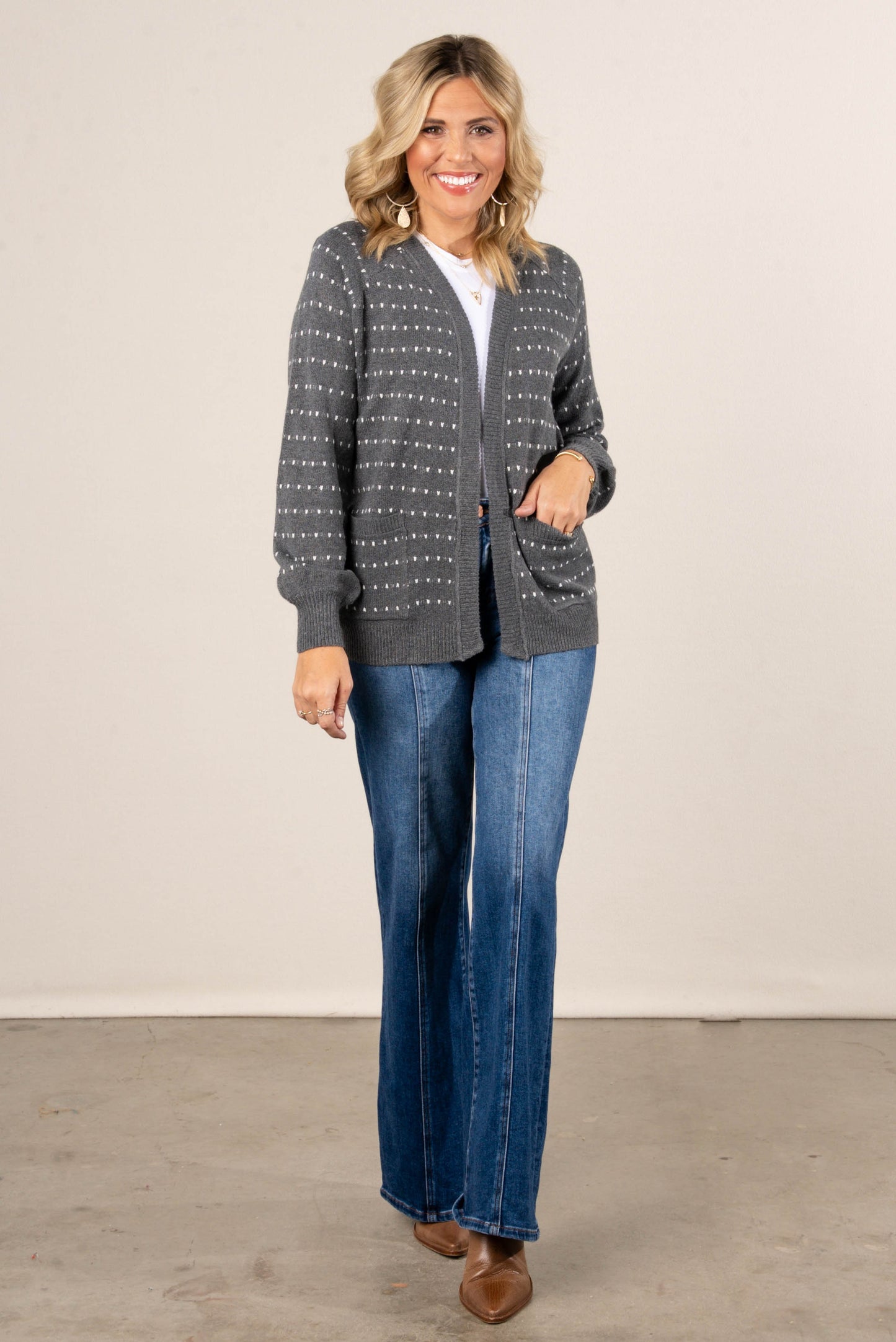 Indie Stitch Striped Open Front Cardigan