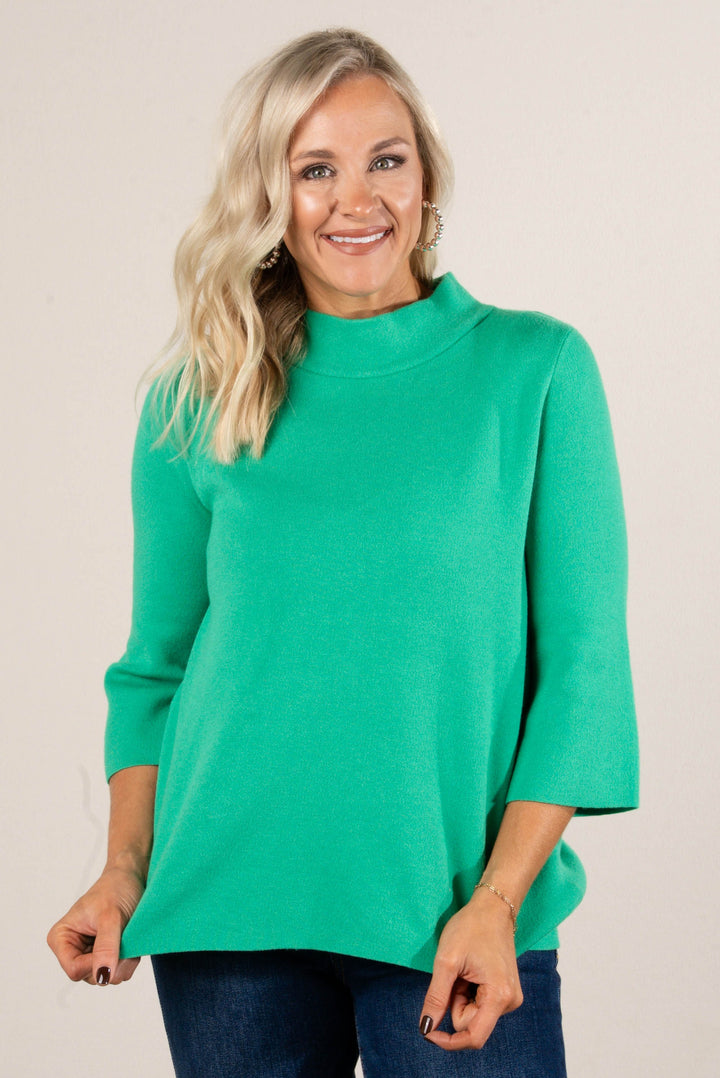 Karina Mock Neck Bell Sleeve Sweater