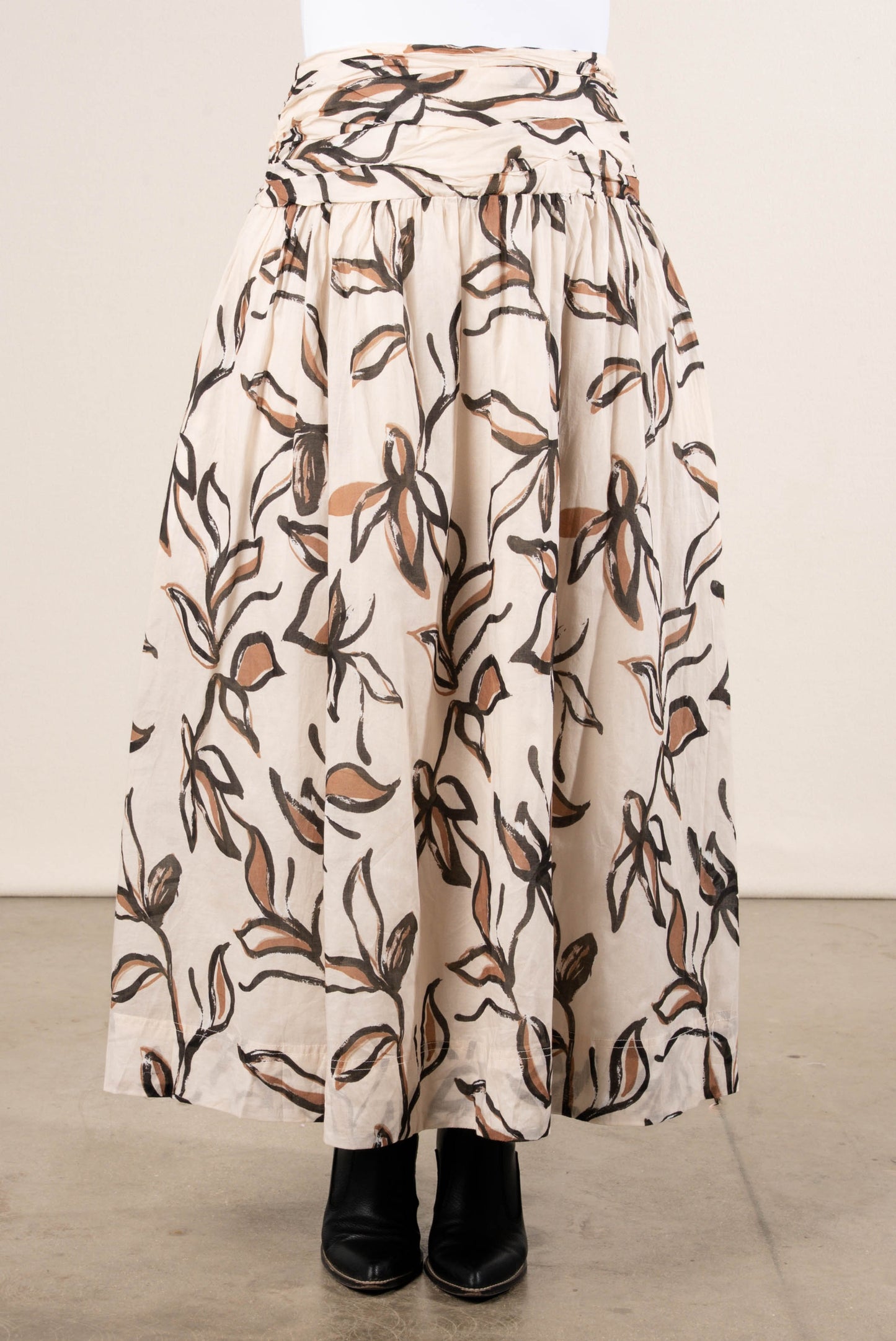 Trinity Floral Shirred Midi Skirt