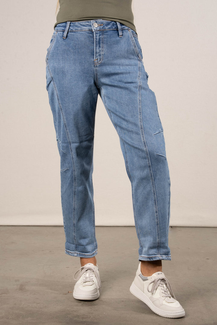 Risen Denim | Hollis Mid Rise Crop Barrel Jeans
