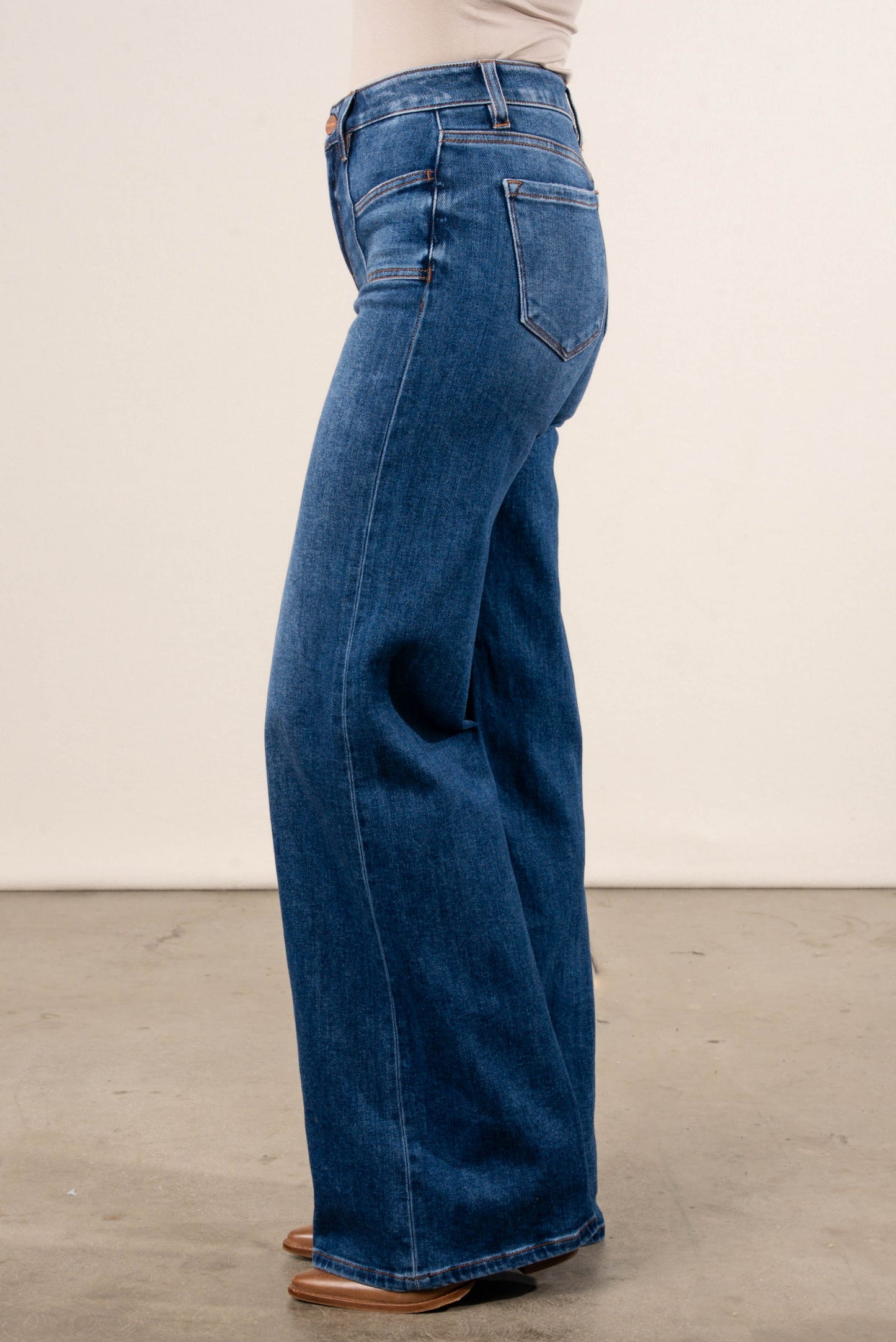 Risen Denim | Ramona Mid Rise Patch Pocket Wide Leg Jeans