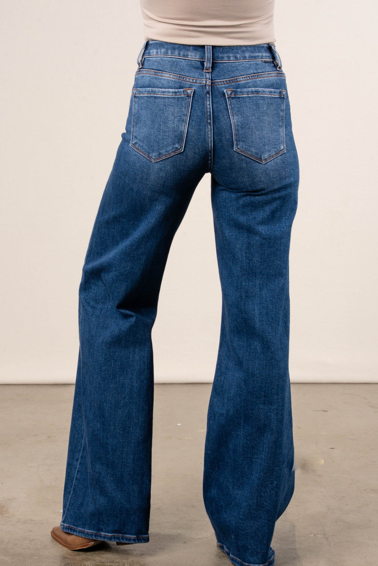 Risen Denim | Ramona Mid Rise Patch Pocket Wide Leg Jeans