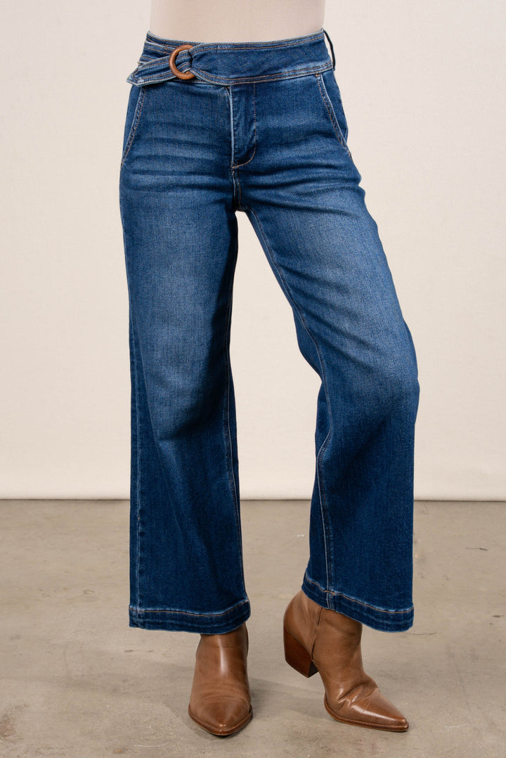 Risen Denim | Tiffany High Rise Tummy Control Crop Wide Leg Jeans