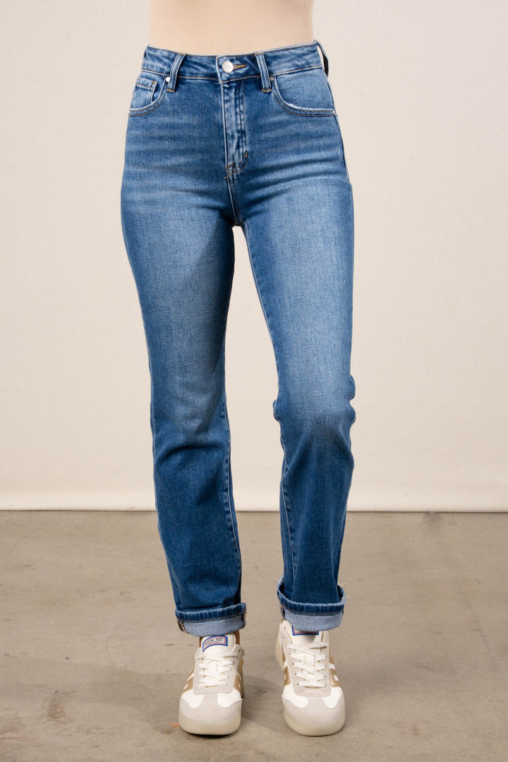 Risen Denim | Liz High Rise Cuffed Straight Leg Jeans