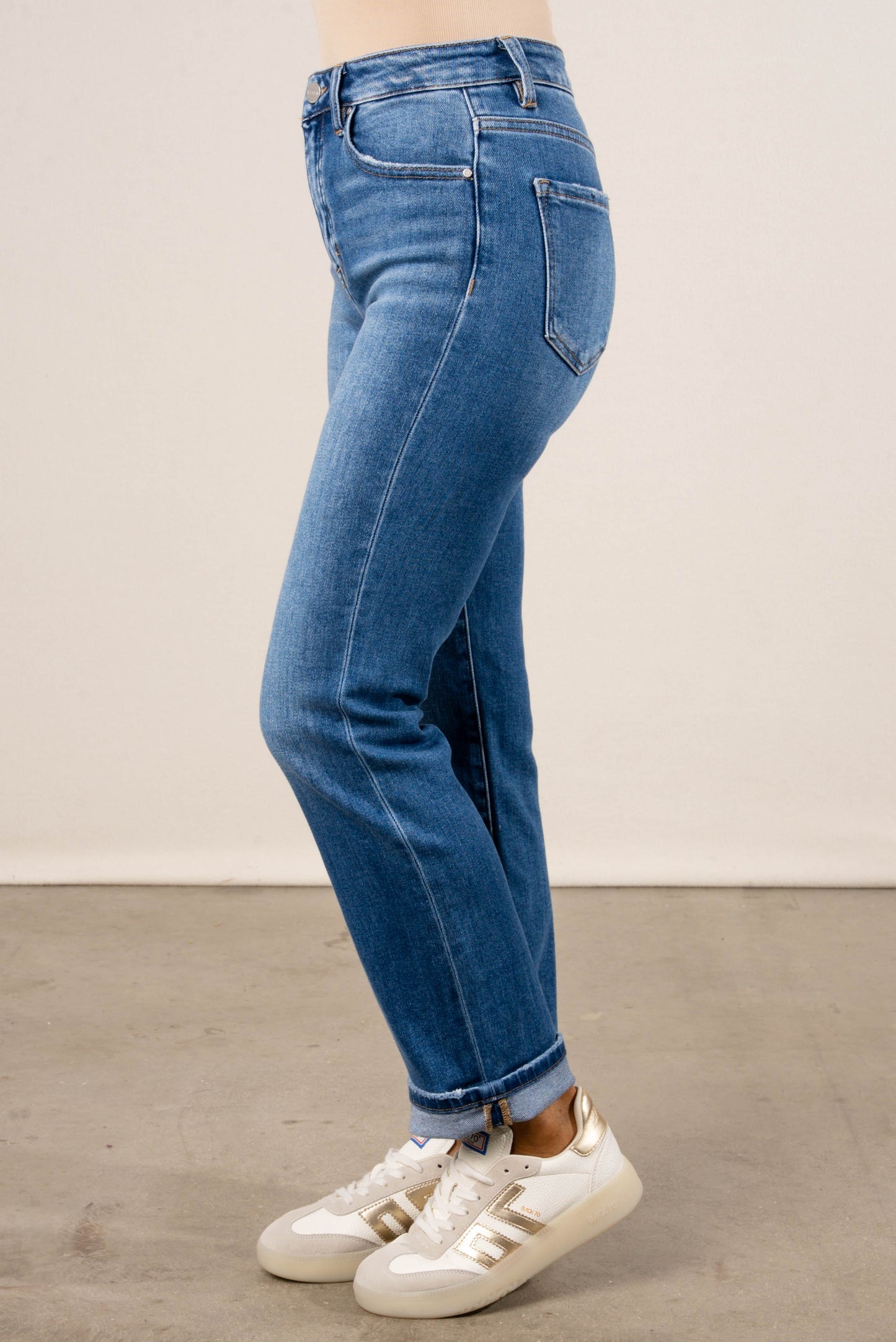 Risen Denim | Liz High Rise Cuffed Straight Leg Jeans