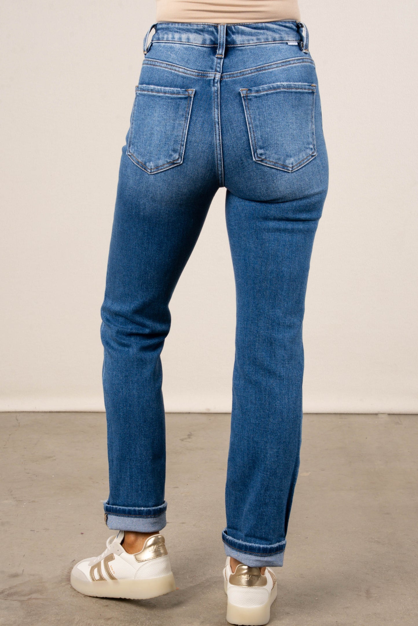Risen Denim | Liz High Rise Cuffed Straight Leg Jeans