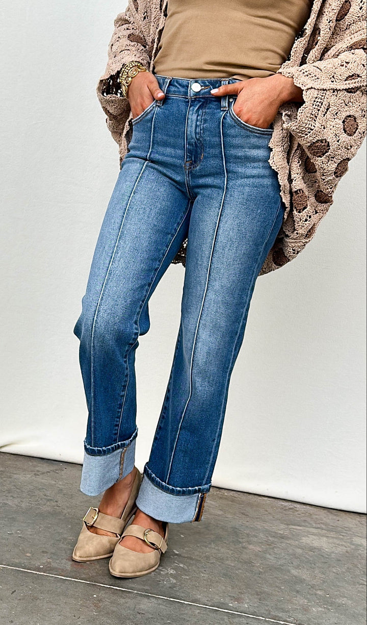 Risen Denim | Jackie High Rise Cuffed Straight Leg Jeans