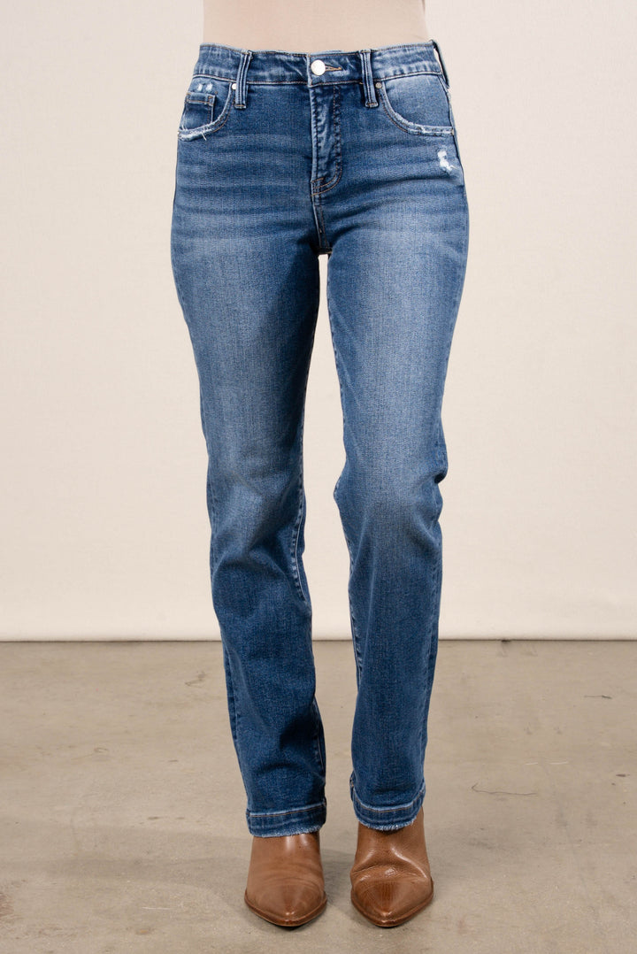 Risen Denim | Colby Mid Rise Tummy Control Straight Leg Jeans