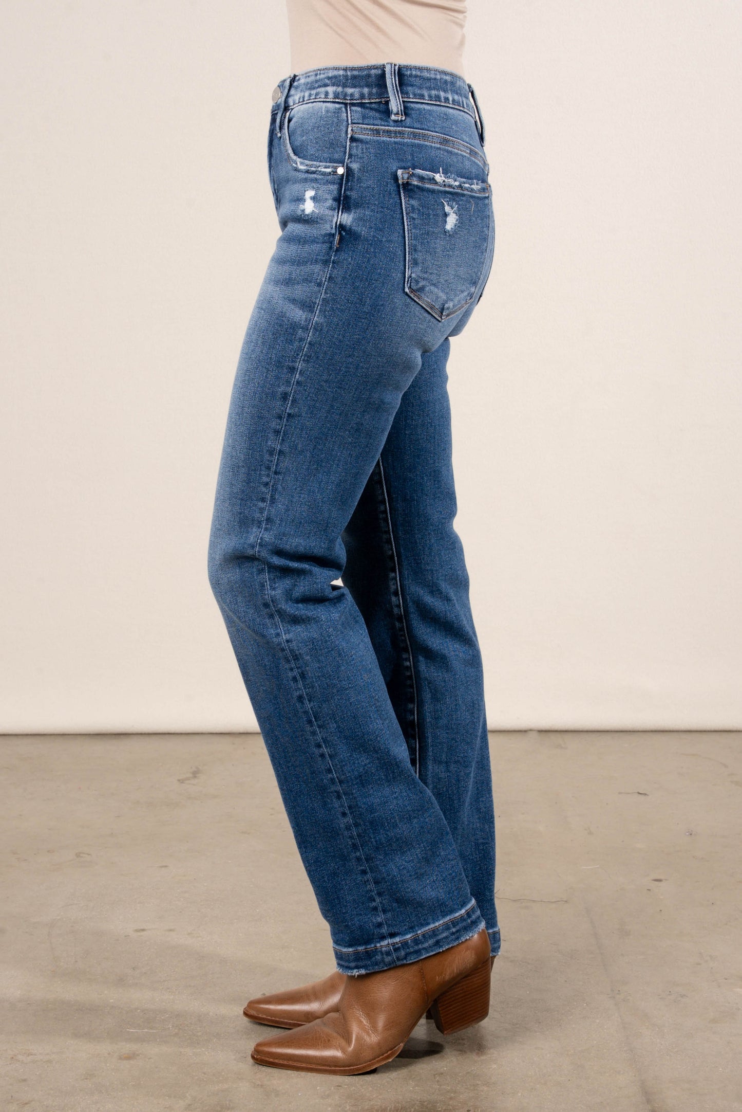 Risen Denim | Colby Mid Rise Tummy Control Straight Leg Jeans