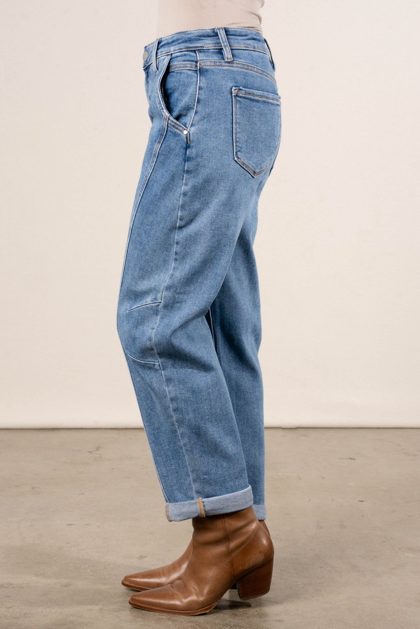 Risen Hollis Mid Rise Crop Barrel Jeans