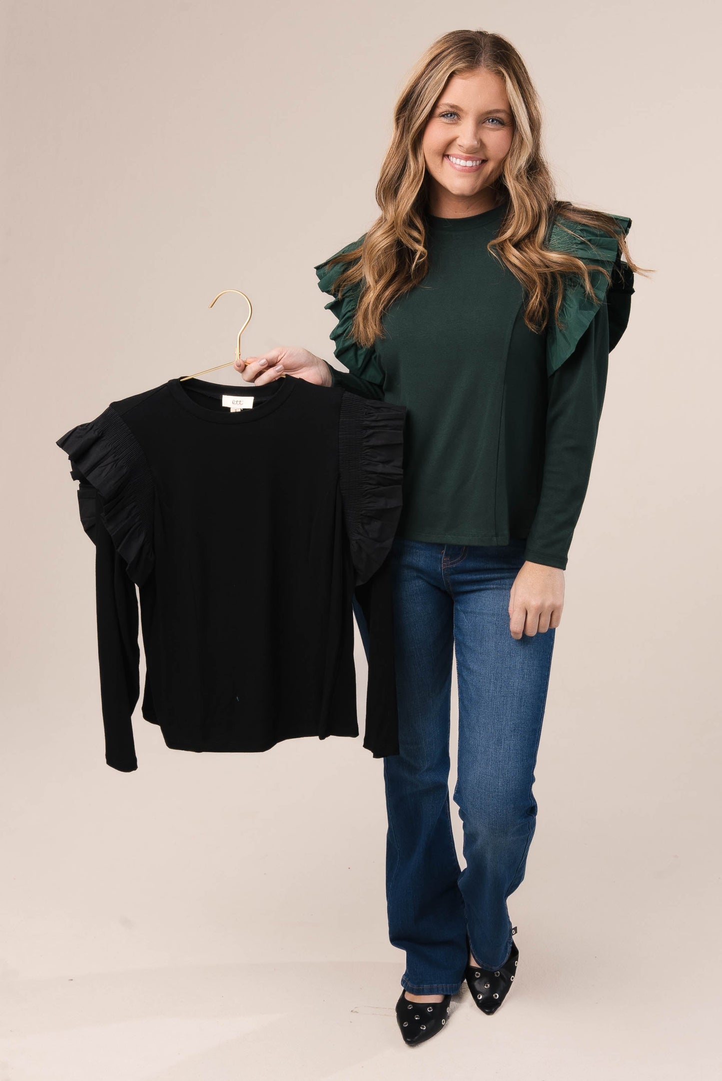 Contrast Ruffle Shoulder Top *Final Sale*