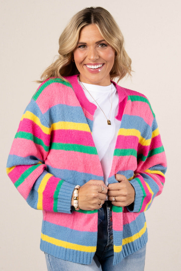 Colorful Striped Sweater Cardigan