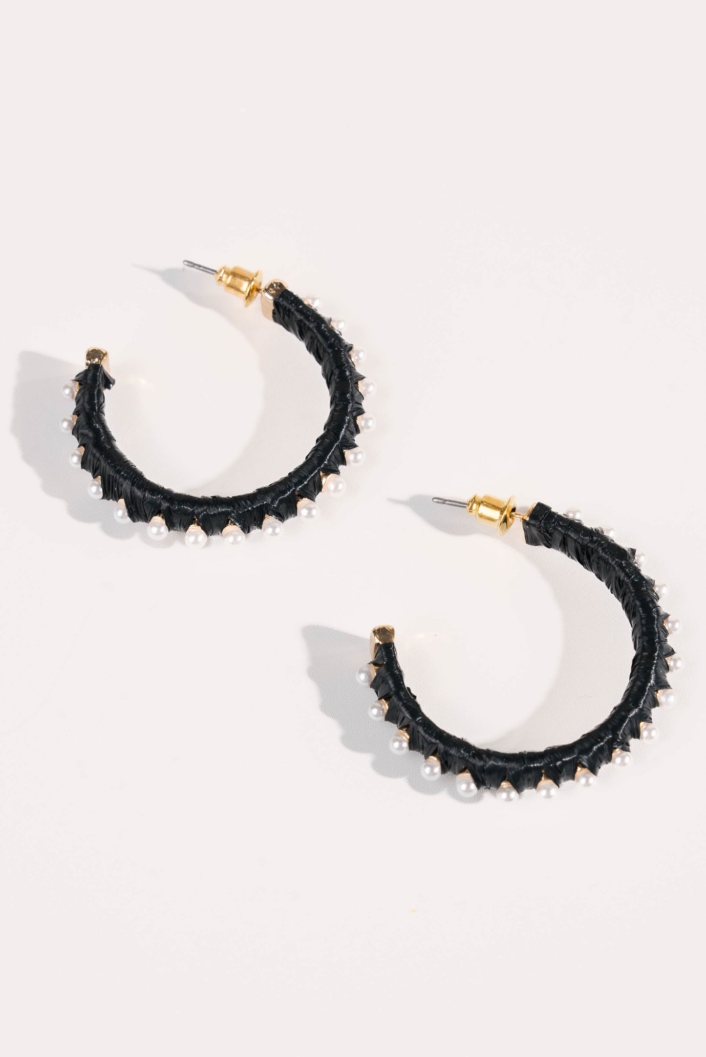 Raffia + Pearl Hoop Earrings