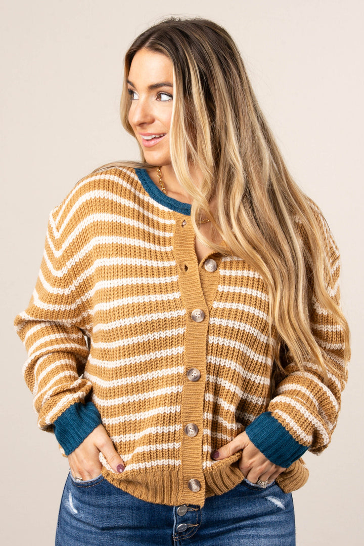 Hayride Striped Knit Sweater Cardigan