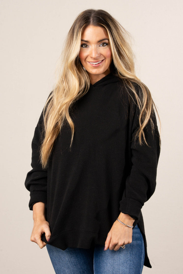 Maysen Textured Knit Hooded Top