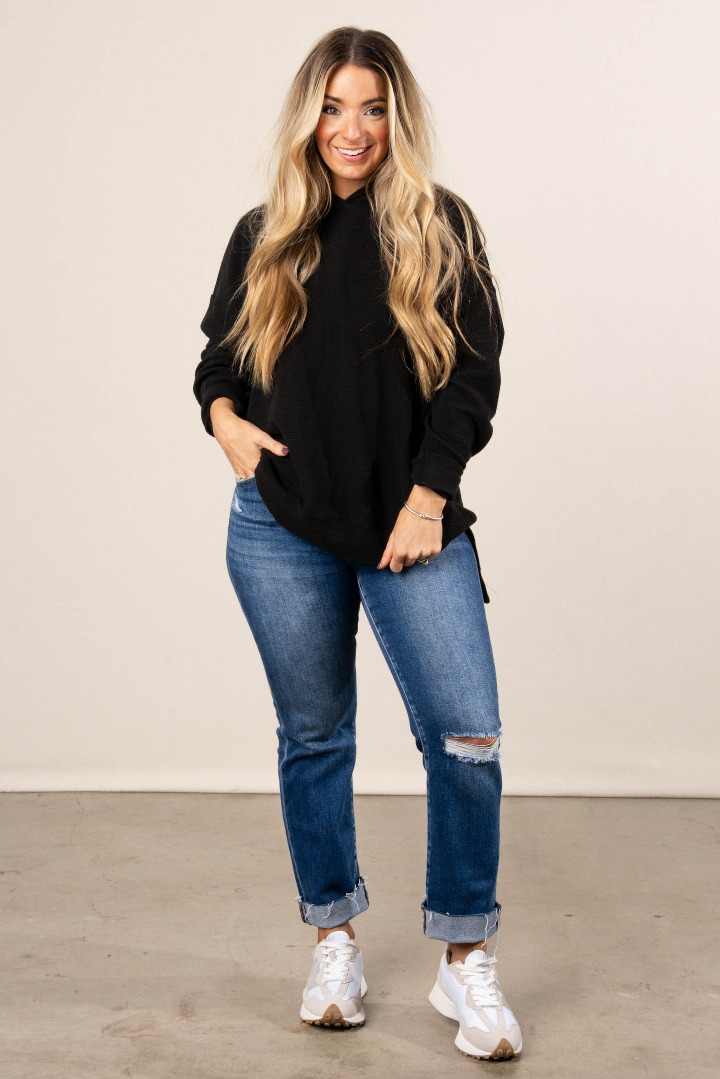 Maysen Textured Knit Hooded Top