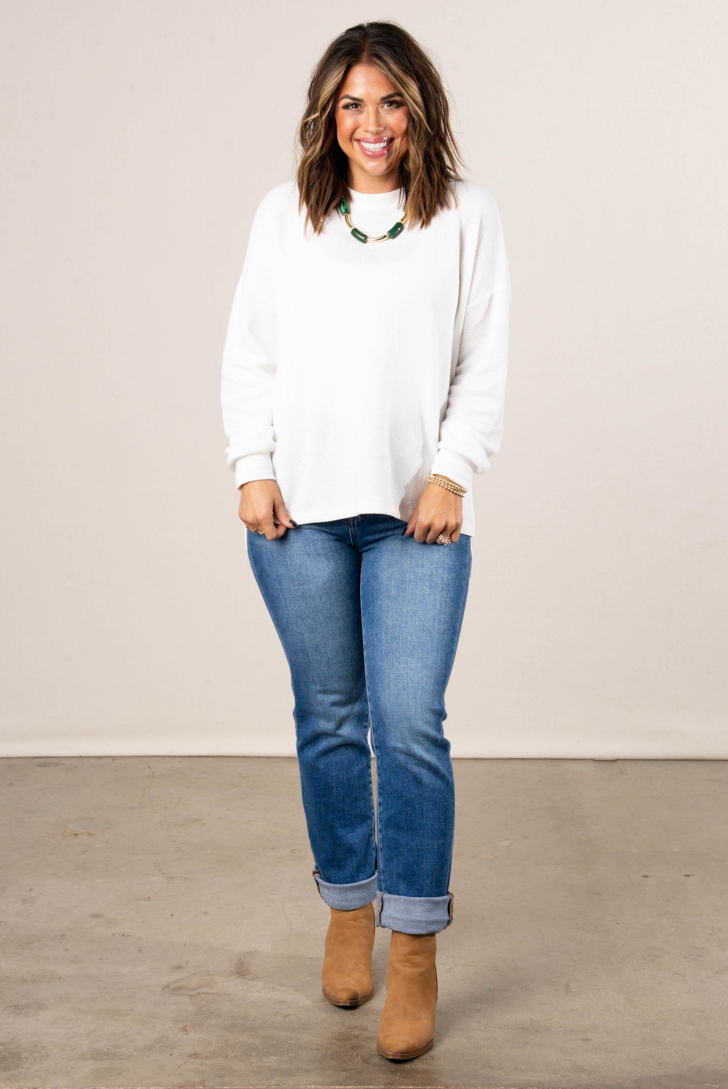 Manchester Textured Knit Hi-Lo Split Hem Top