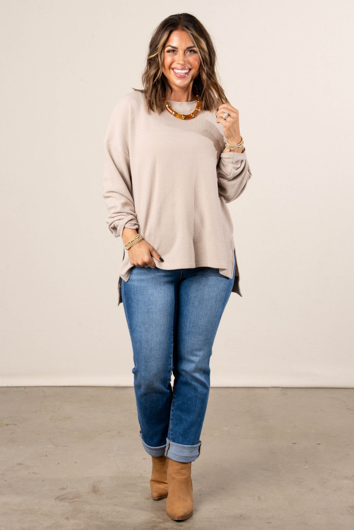 Manchester Textured Knit Hi-Lo Split Hem Top