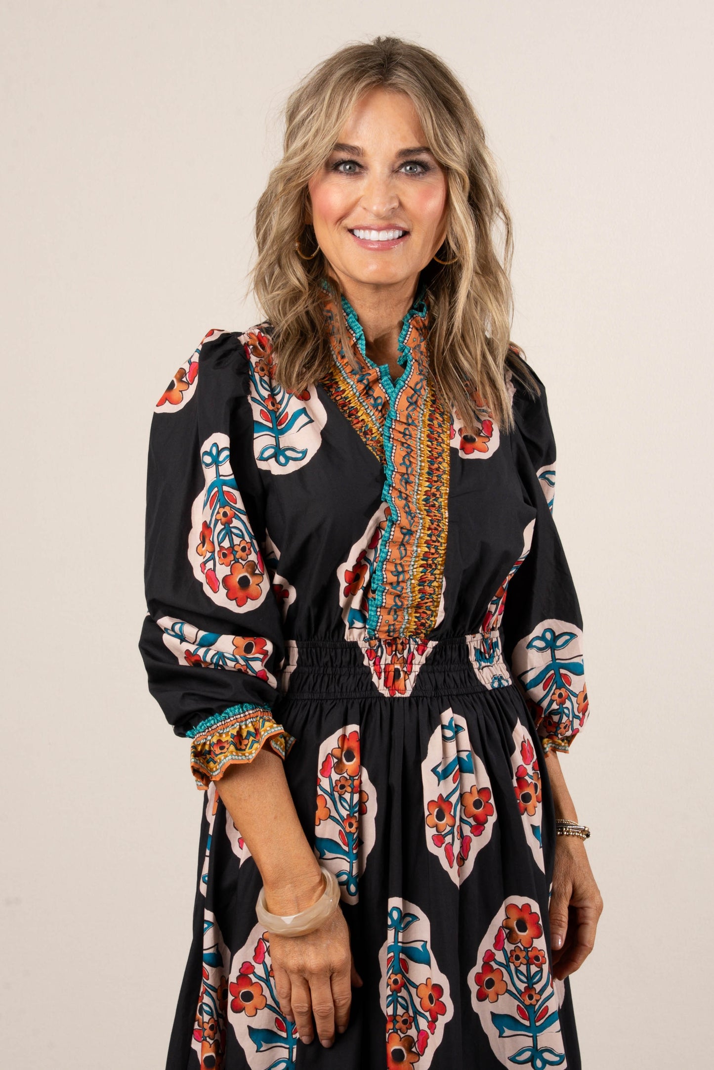 Cynthia Floral Border Print Midi Dress