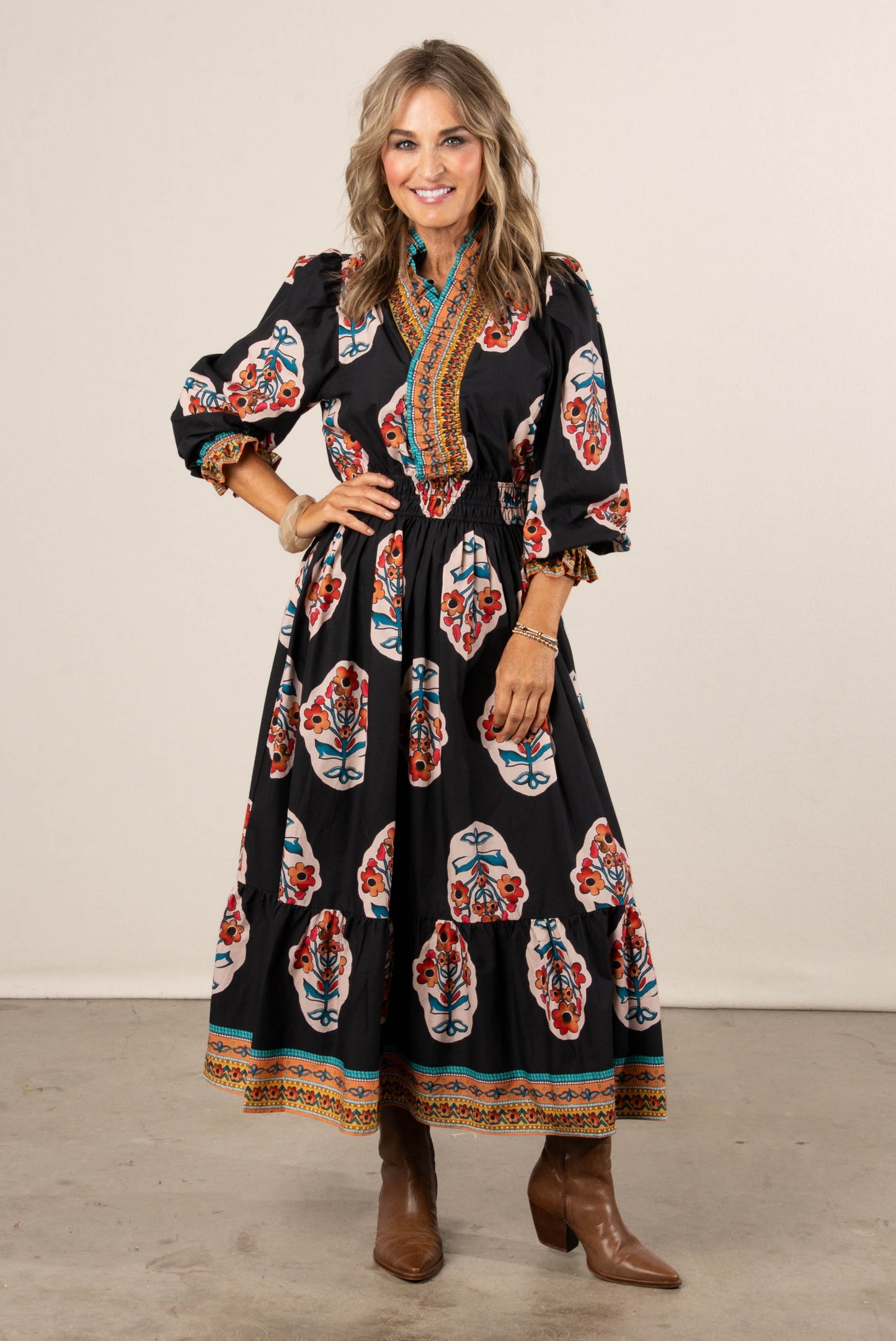 Cynthia Floral Border Print Midi Dress
