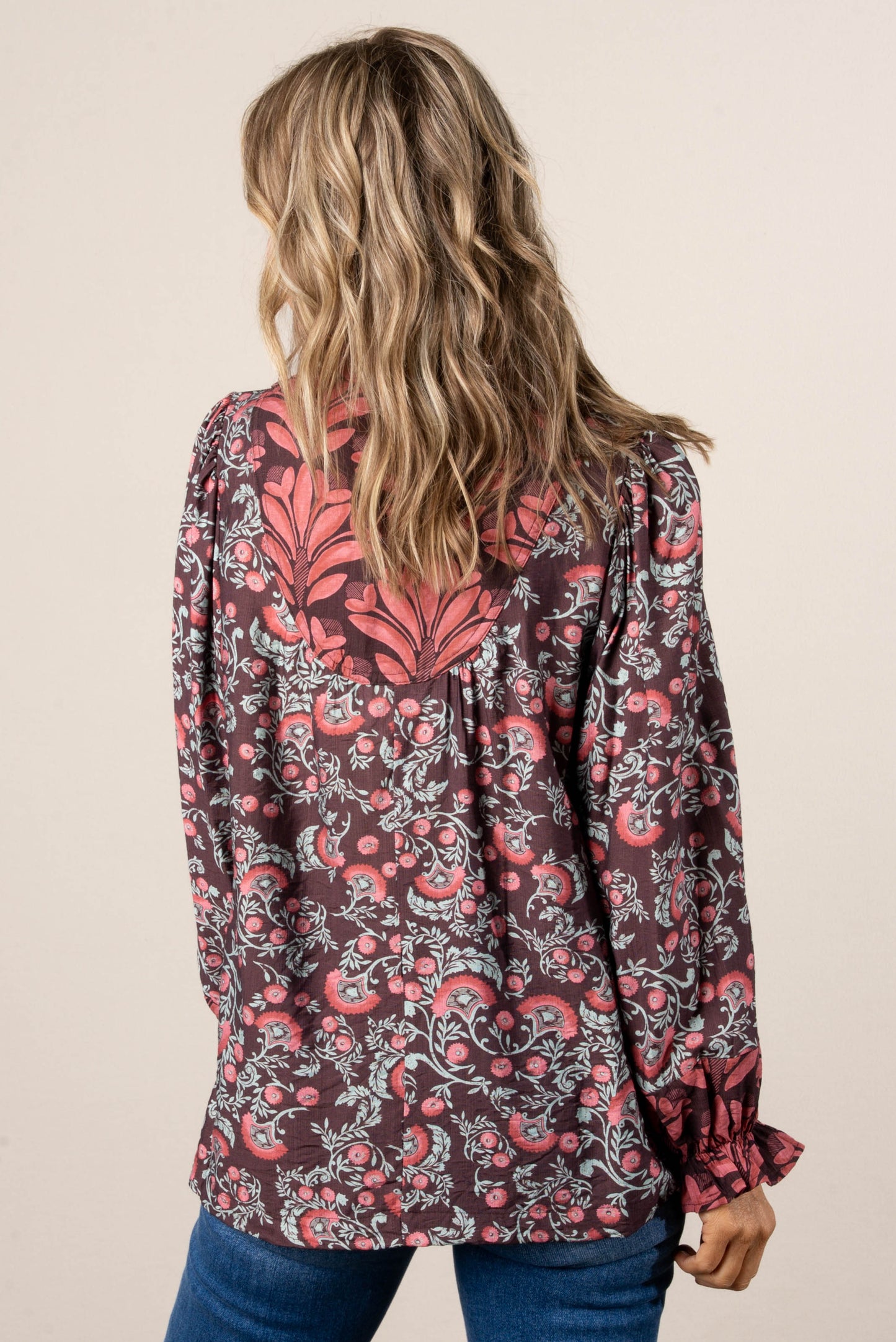 Miriam Mixed Floral Frill Neck Blouse