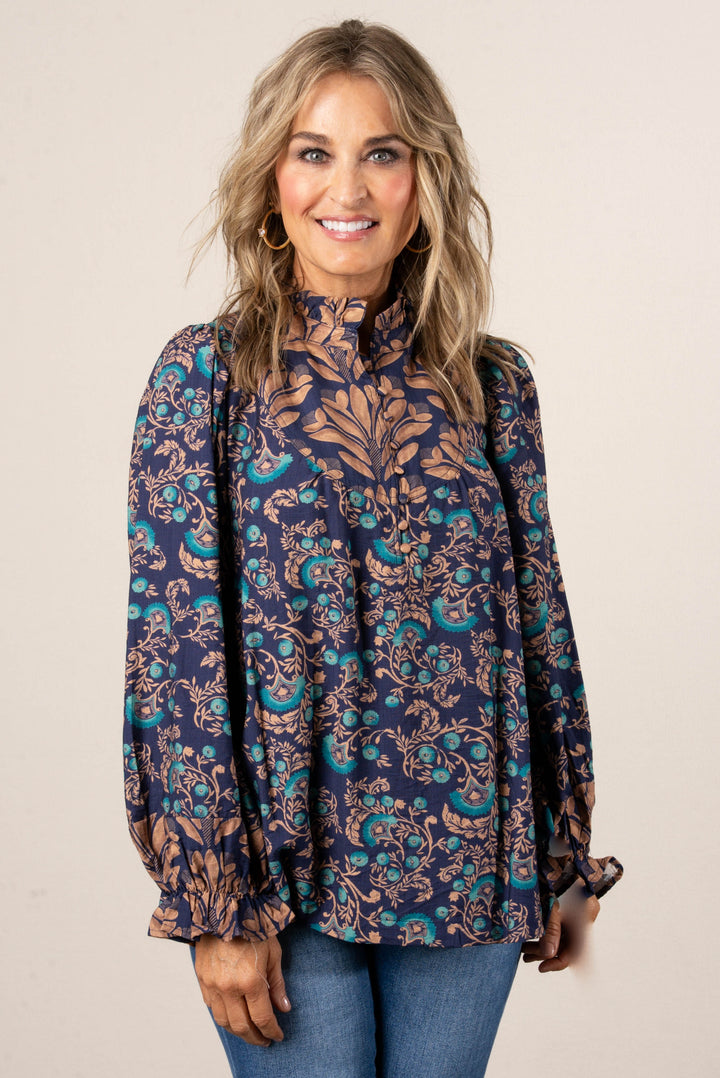 Miriam Mixed Floral Frill Neck Blouse