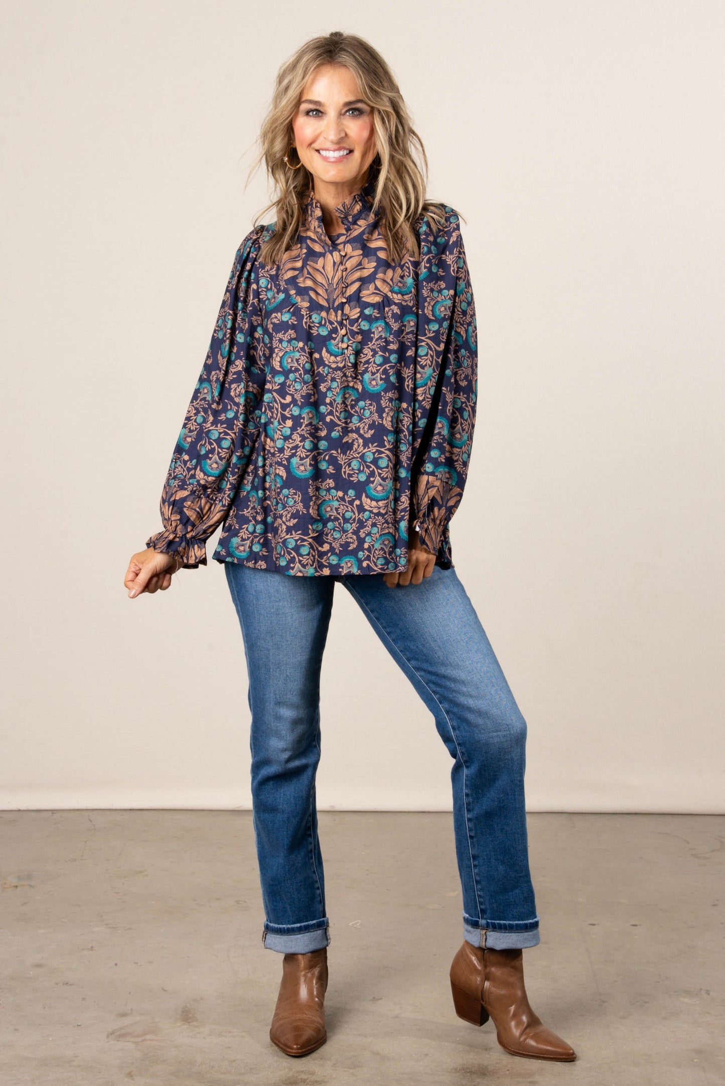 Miriam Mixed Floral Frill Neck Blouse