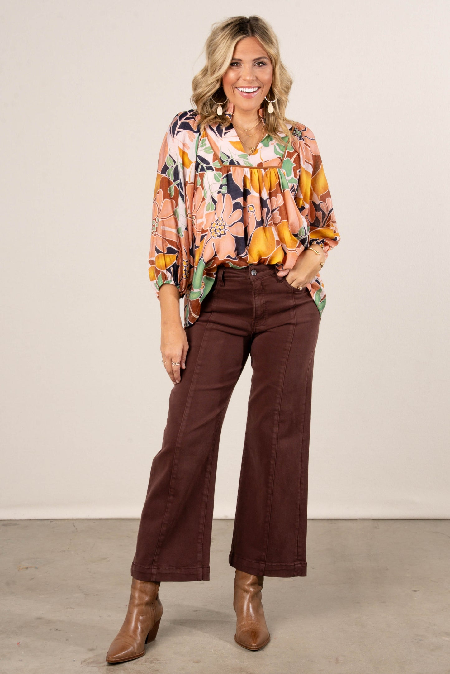 Auburn Skies Floral Babydoll Top