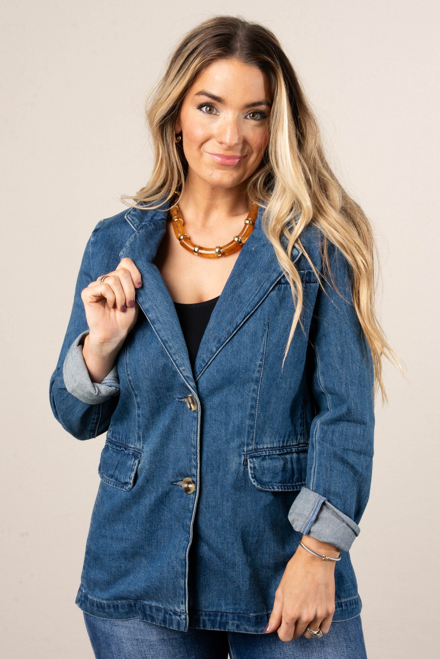 Uptown Single Breasted Denim Blazer