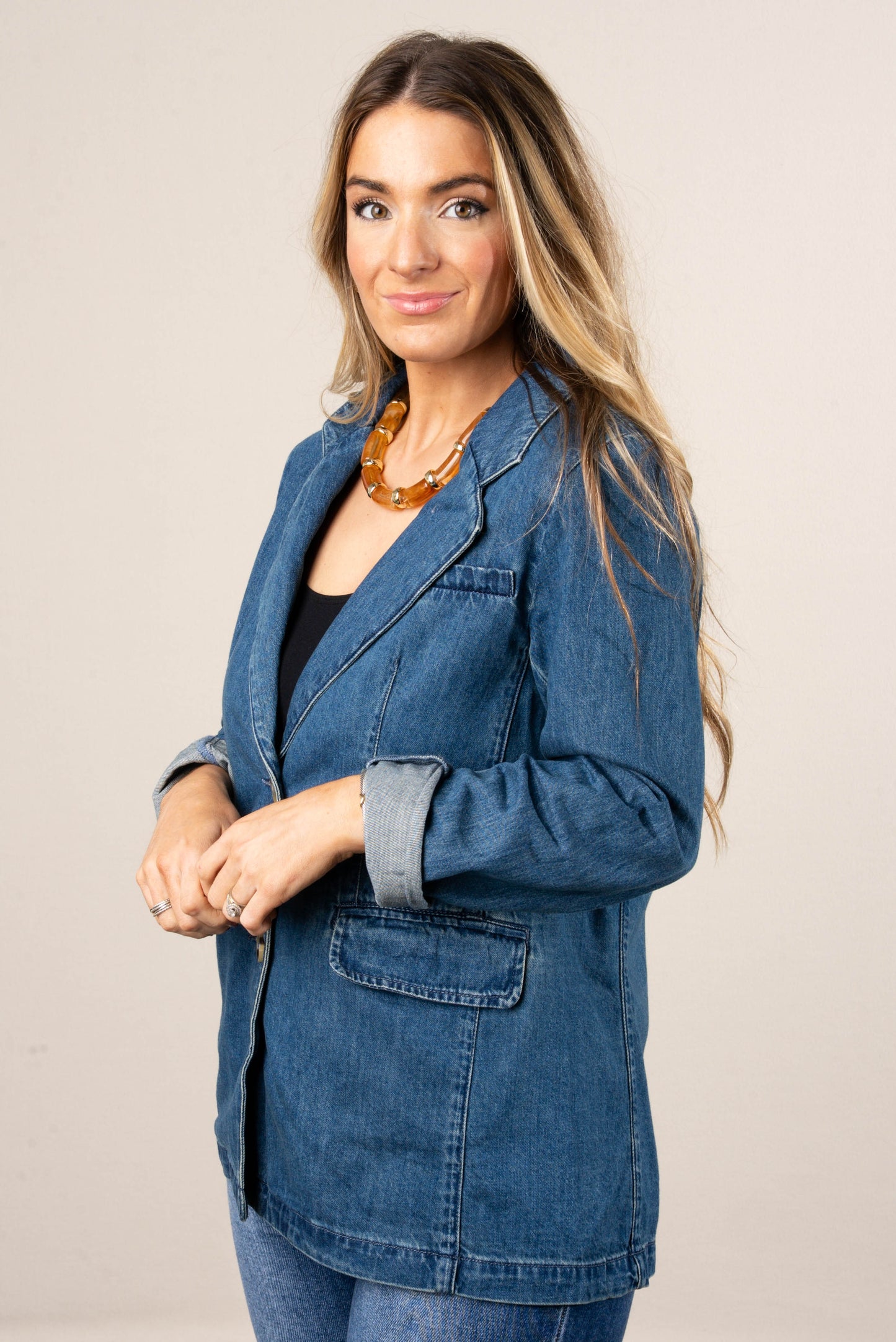 Uptown Single Breasted Denim Blazer
