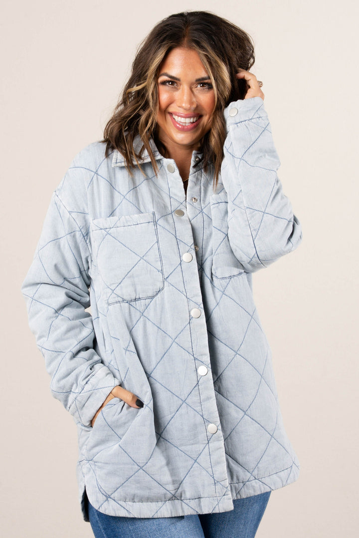 Street Chic Quilted Tencel Snap Front Shacket