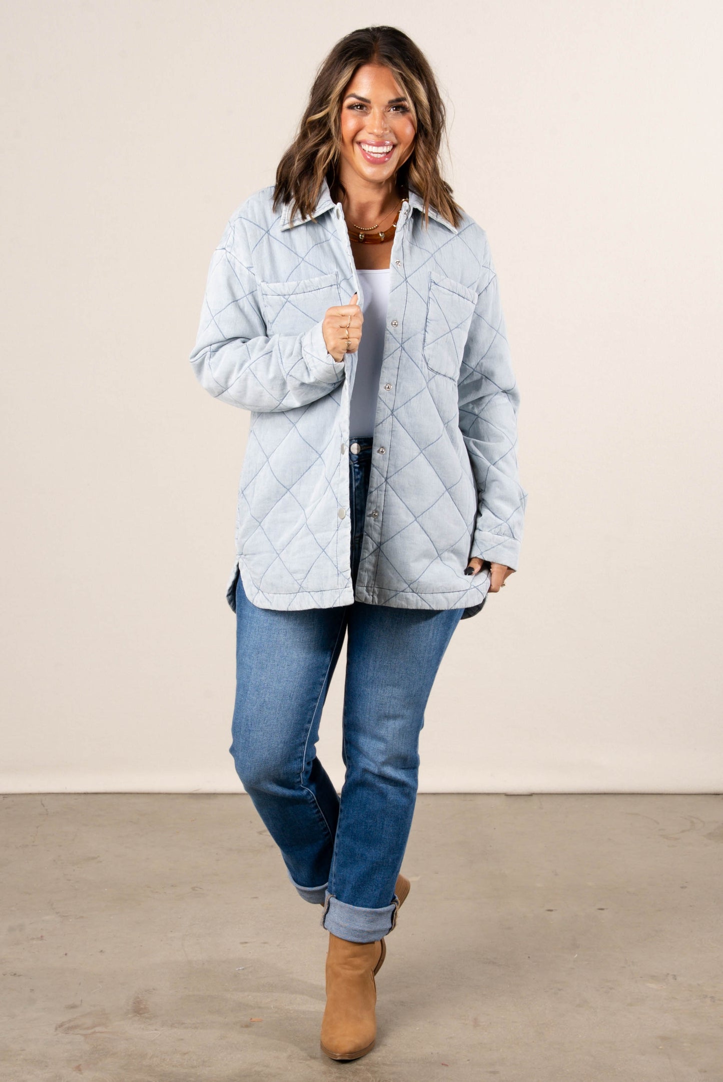 Street Chic Quilted Tencel Snap Front Shacket