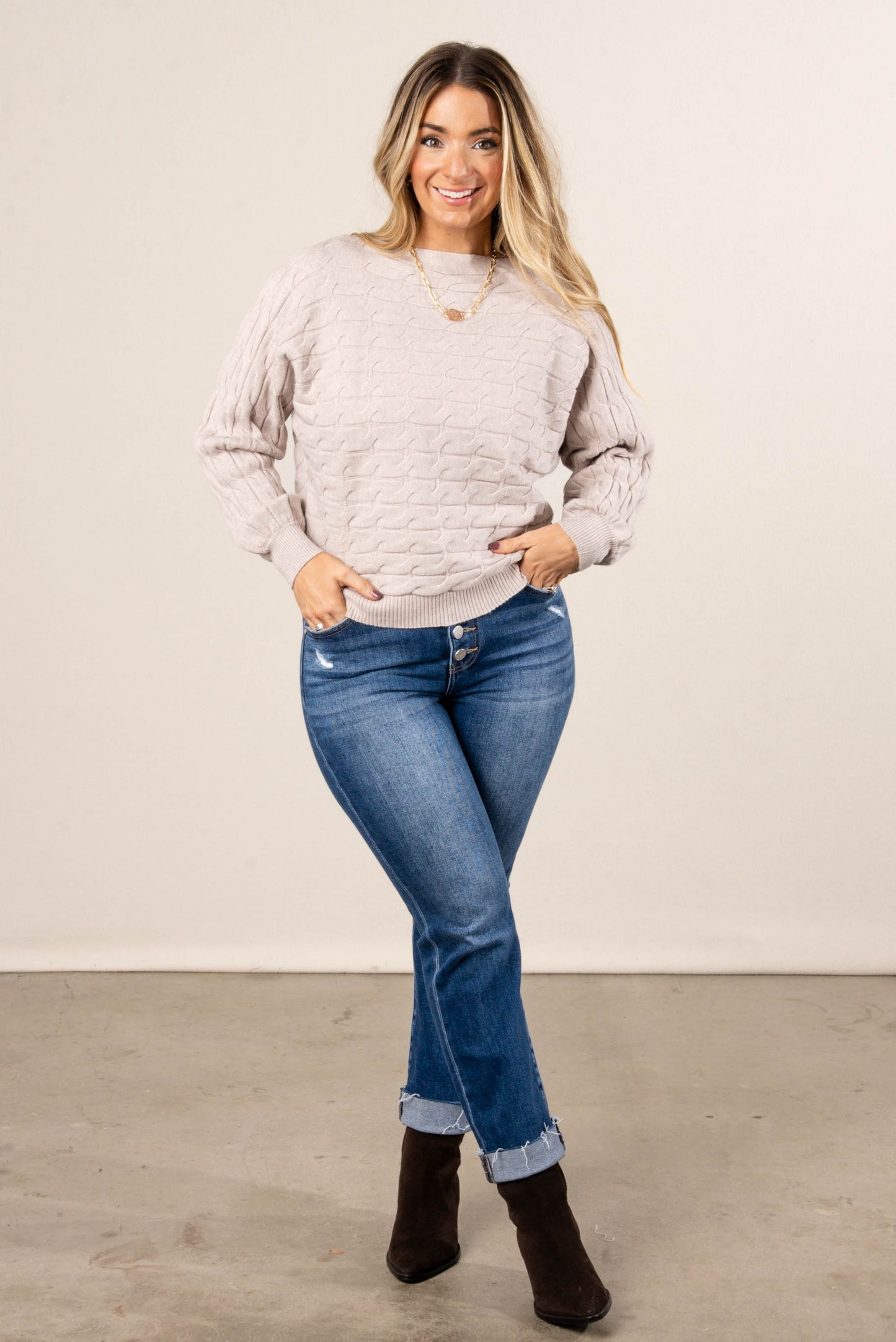 Fairfield Embossed Knit Boat Neck Sweater