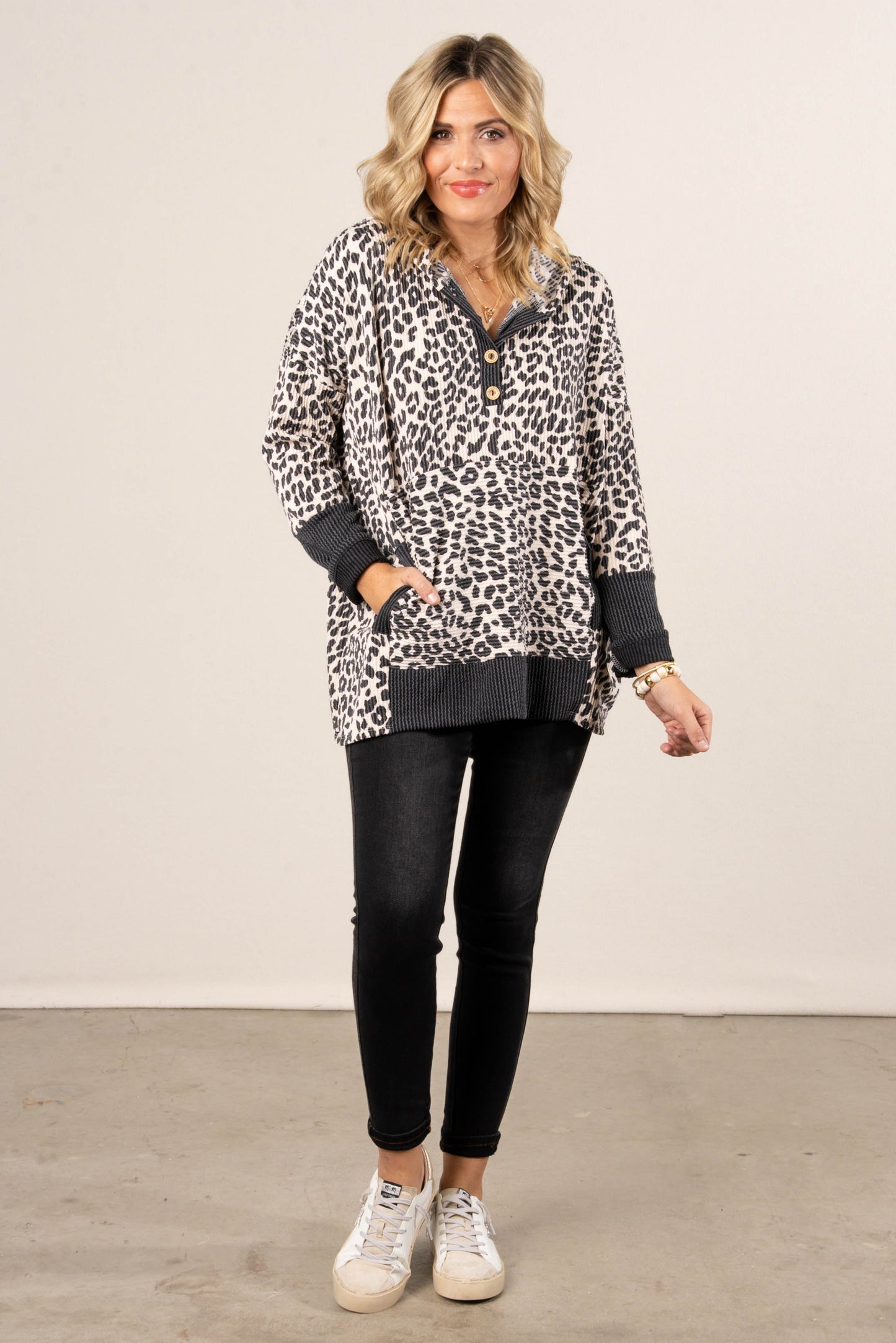 Spot Me Oversized Leopard Hooded Top