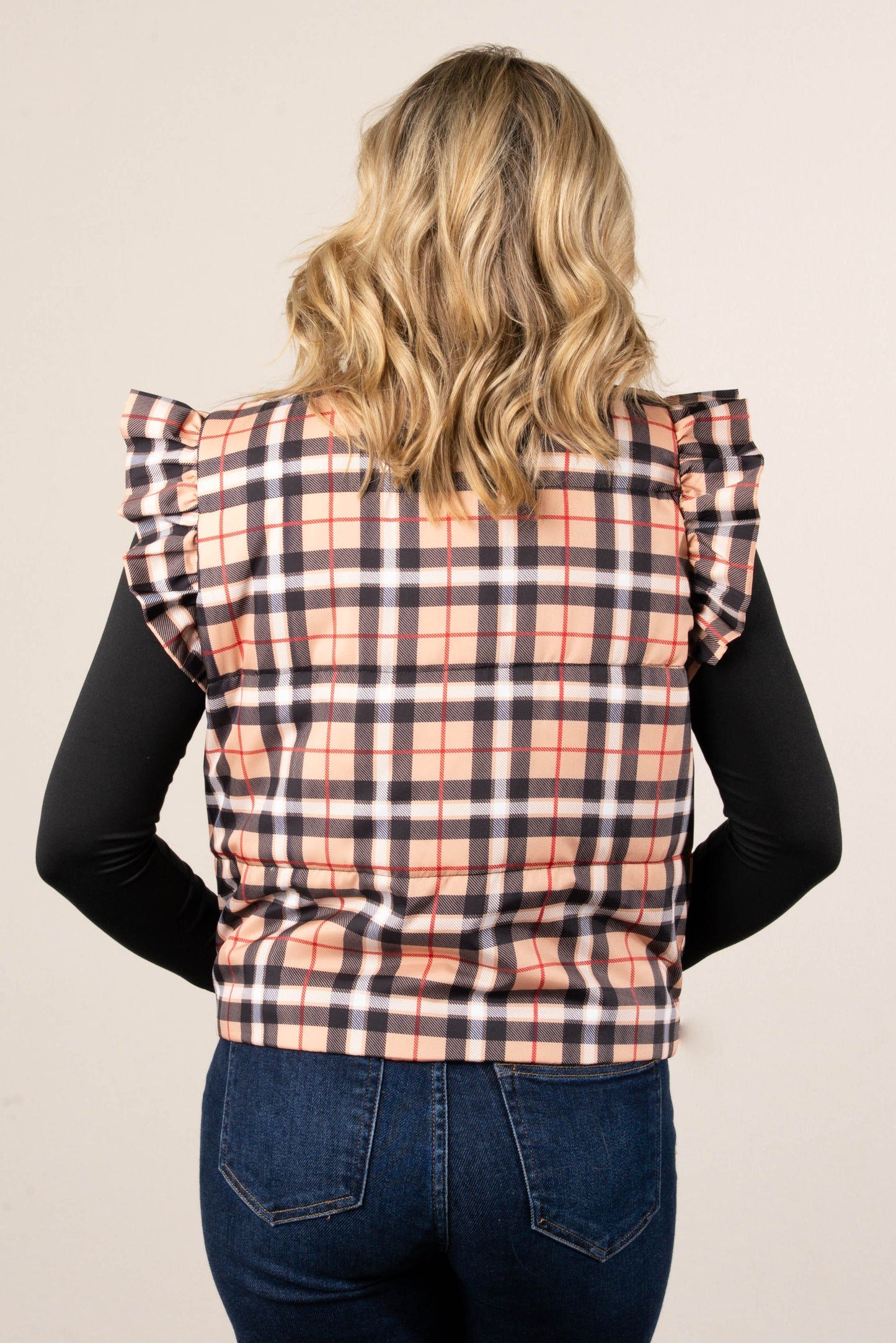 Ireland Plaid Quilted Ruffle Shoulder Vest