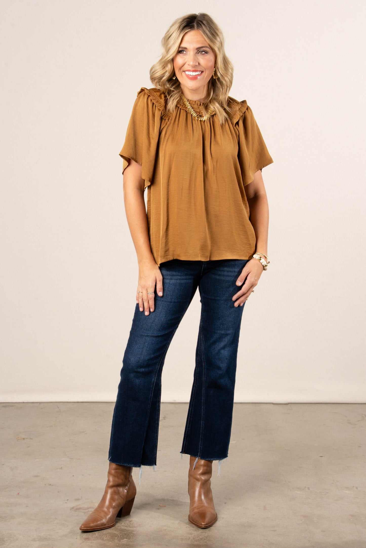 Glimmer On Satin Ruffled Detail Blouse