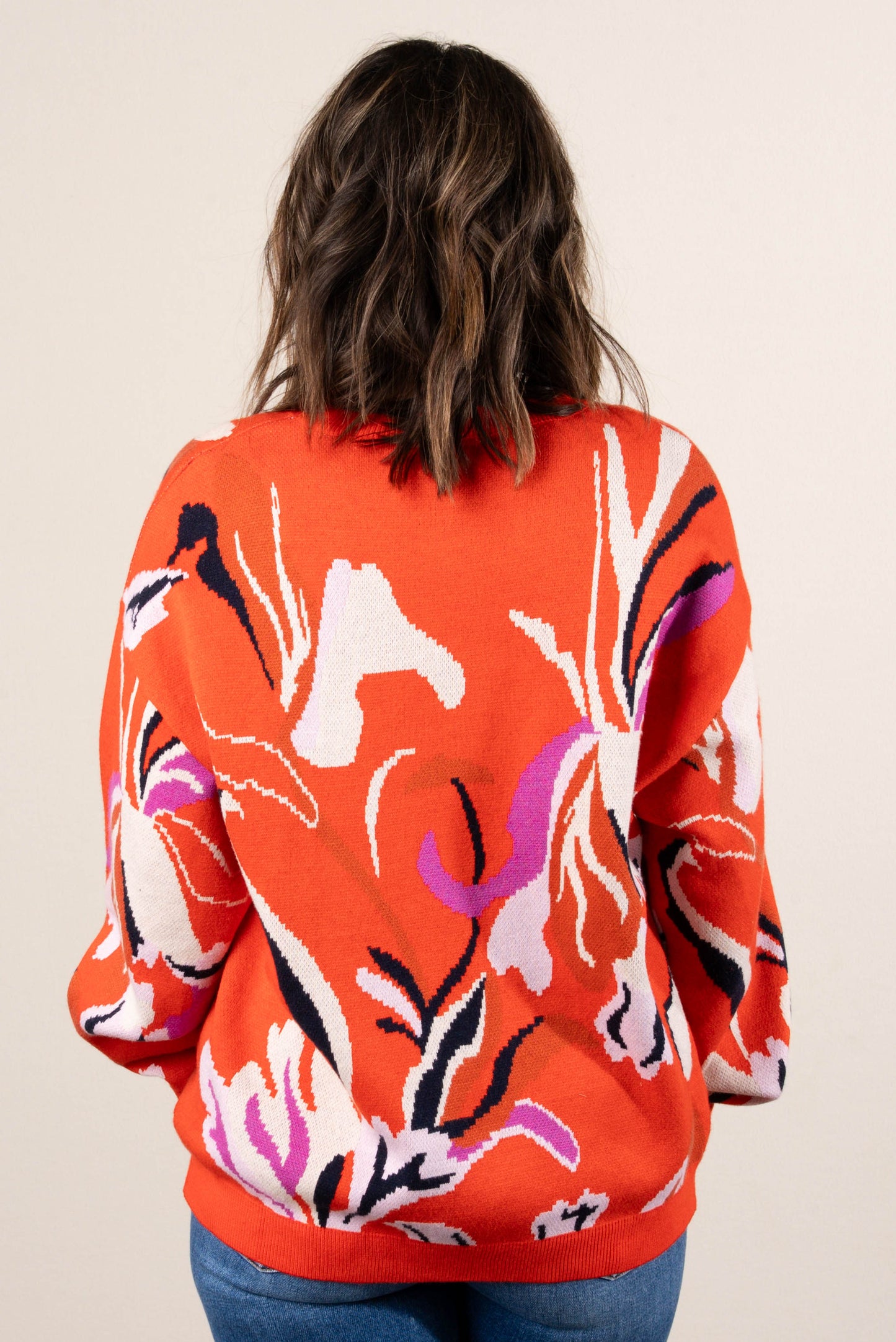 Wilmette Floral Knit Drop Shoulder Sweater