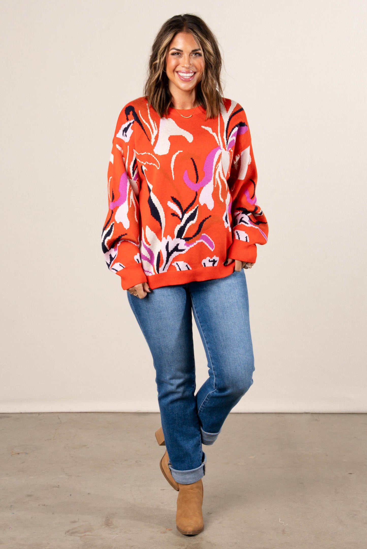 Wilmette Floral Knit Drop Shoulder Sweater