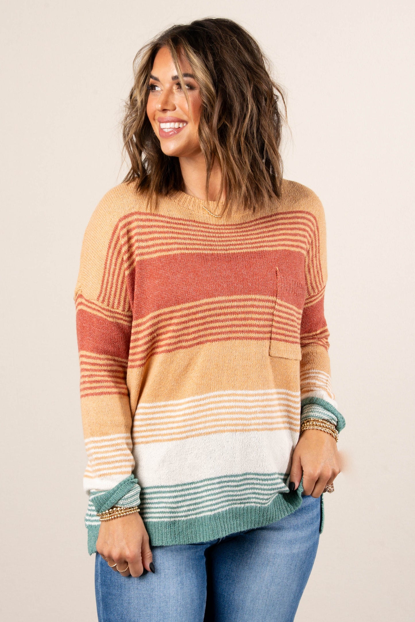 Pixie Stripe Block Drop Shoulder Sweater