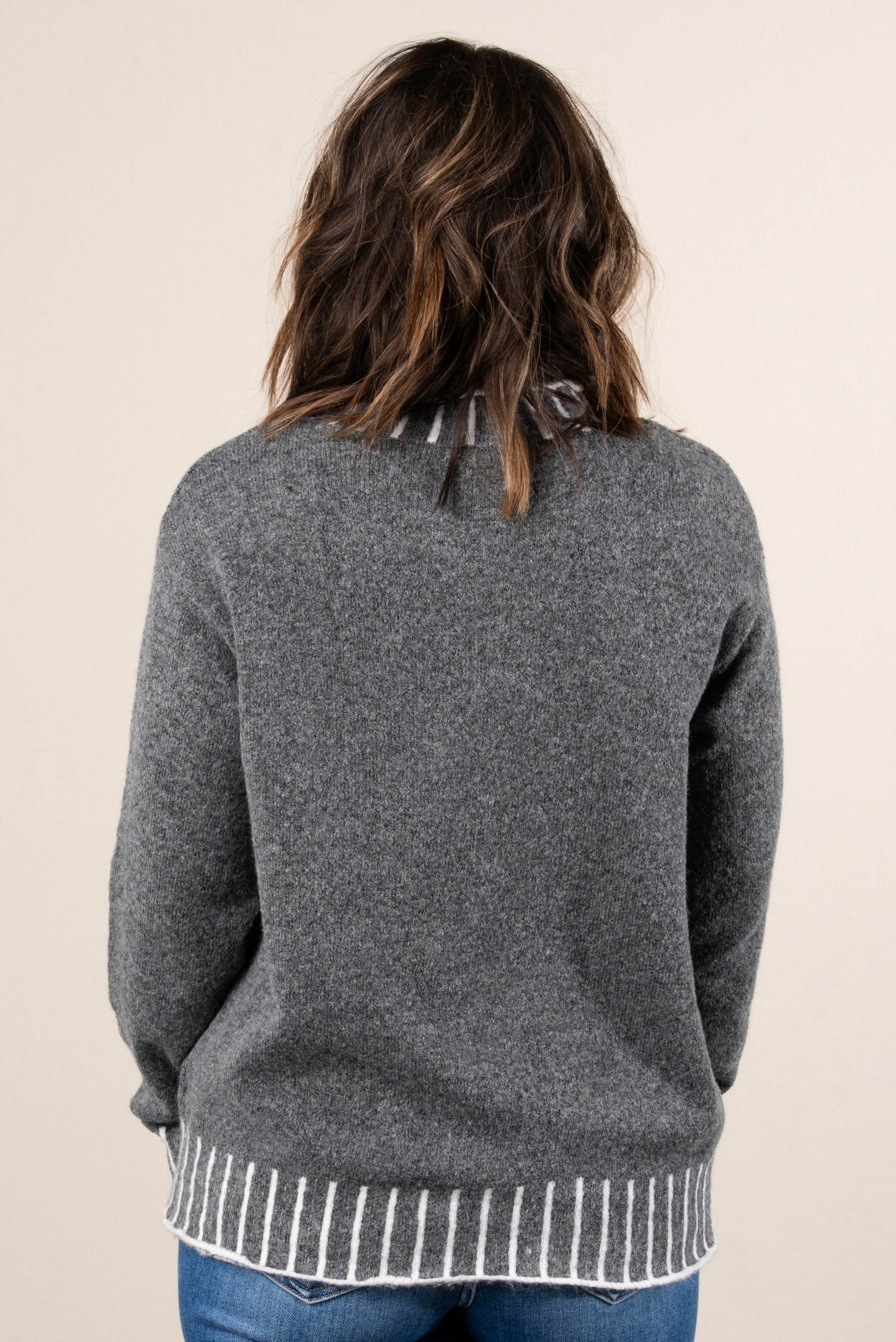 Dovie Contrast Stitch Mock Neck Sweater