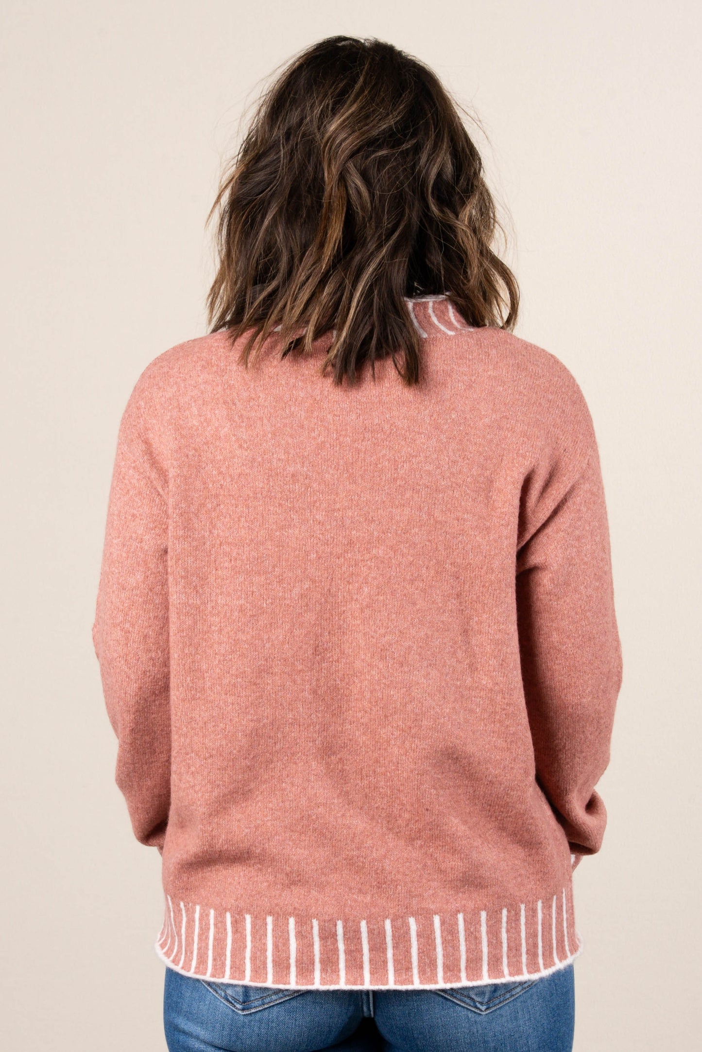 Dovie Contrast Stitch Mock Neck Sweater