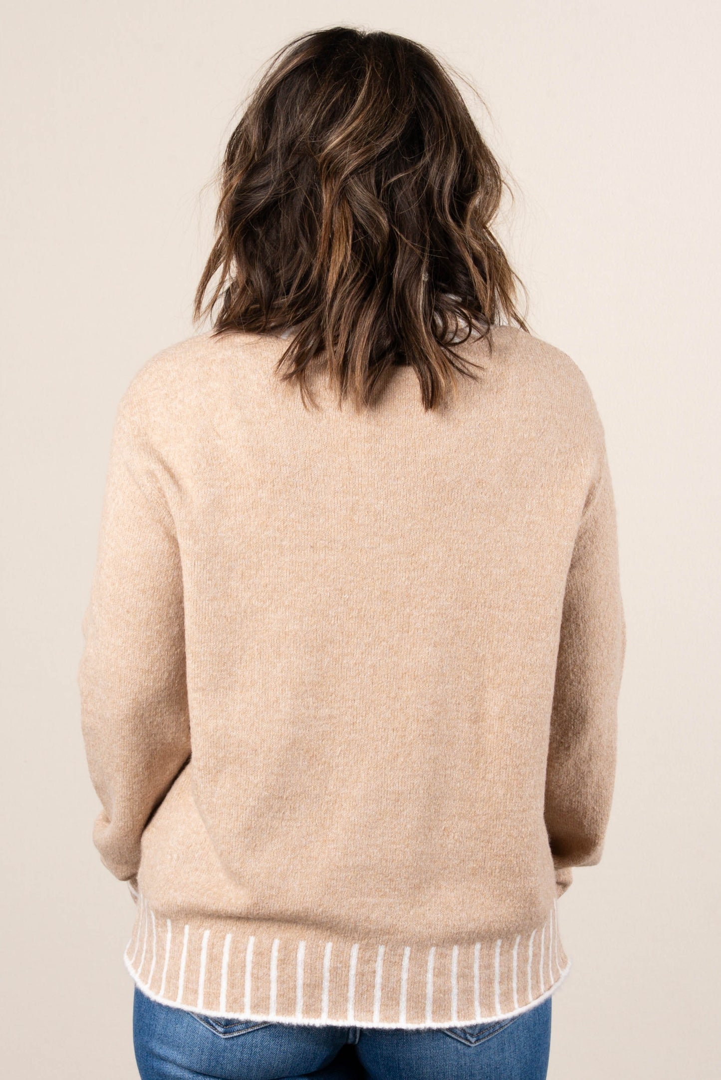Dovie Contrast Stitch Mock Neck Sweater