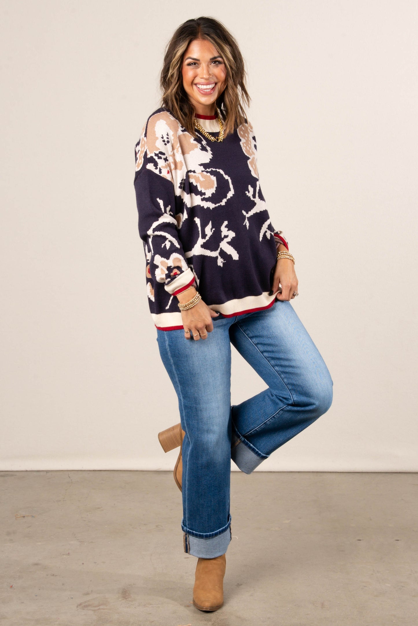 Primrose Floral Knit Drop Shoulder Sweater