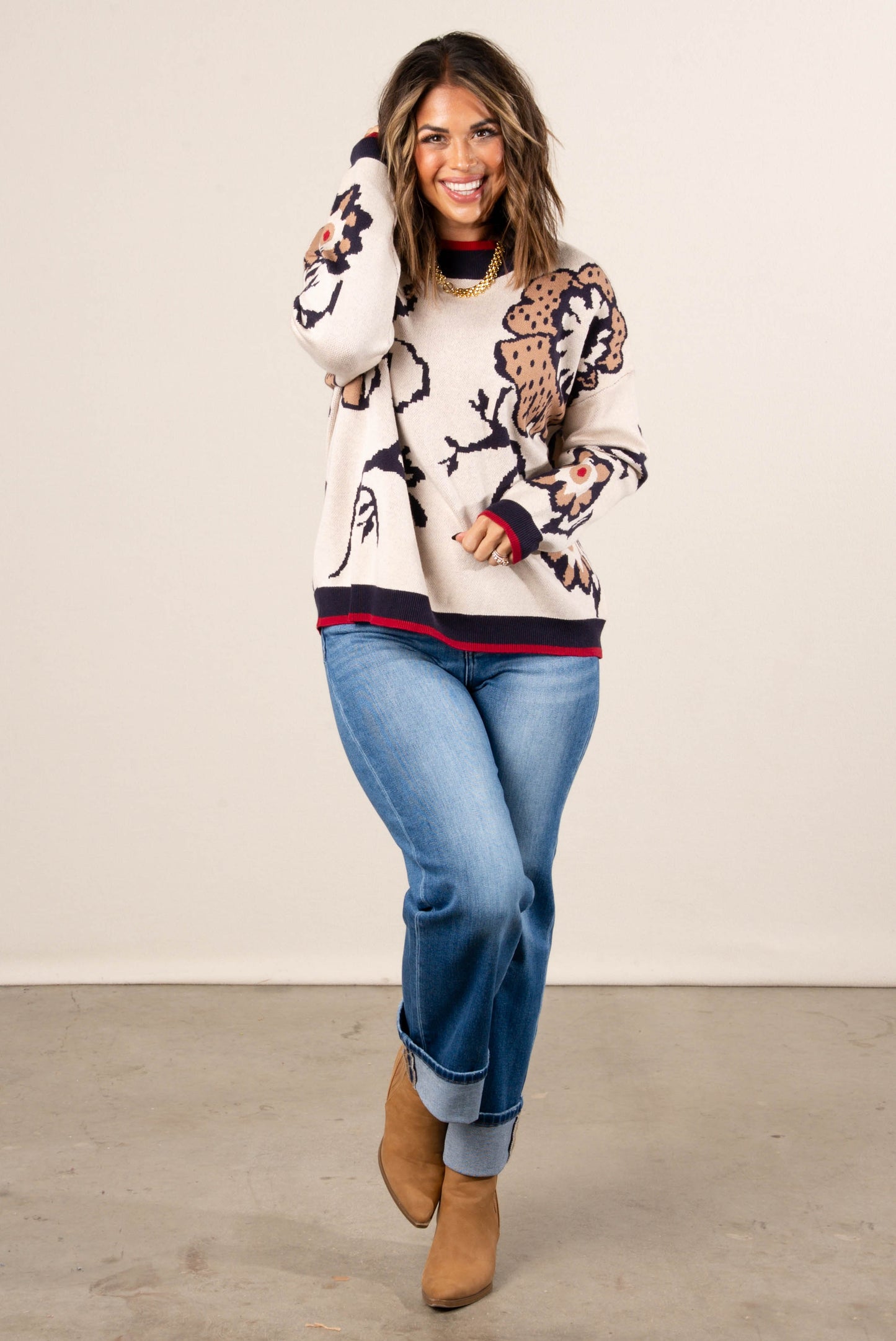 Primrose Floral Knit Drop Shoulder Sweater