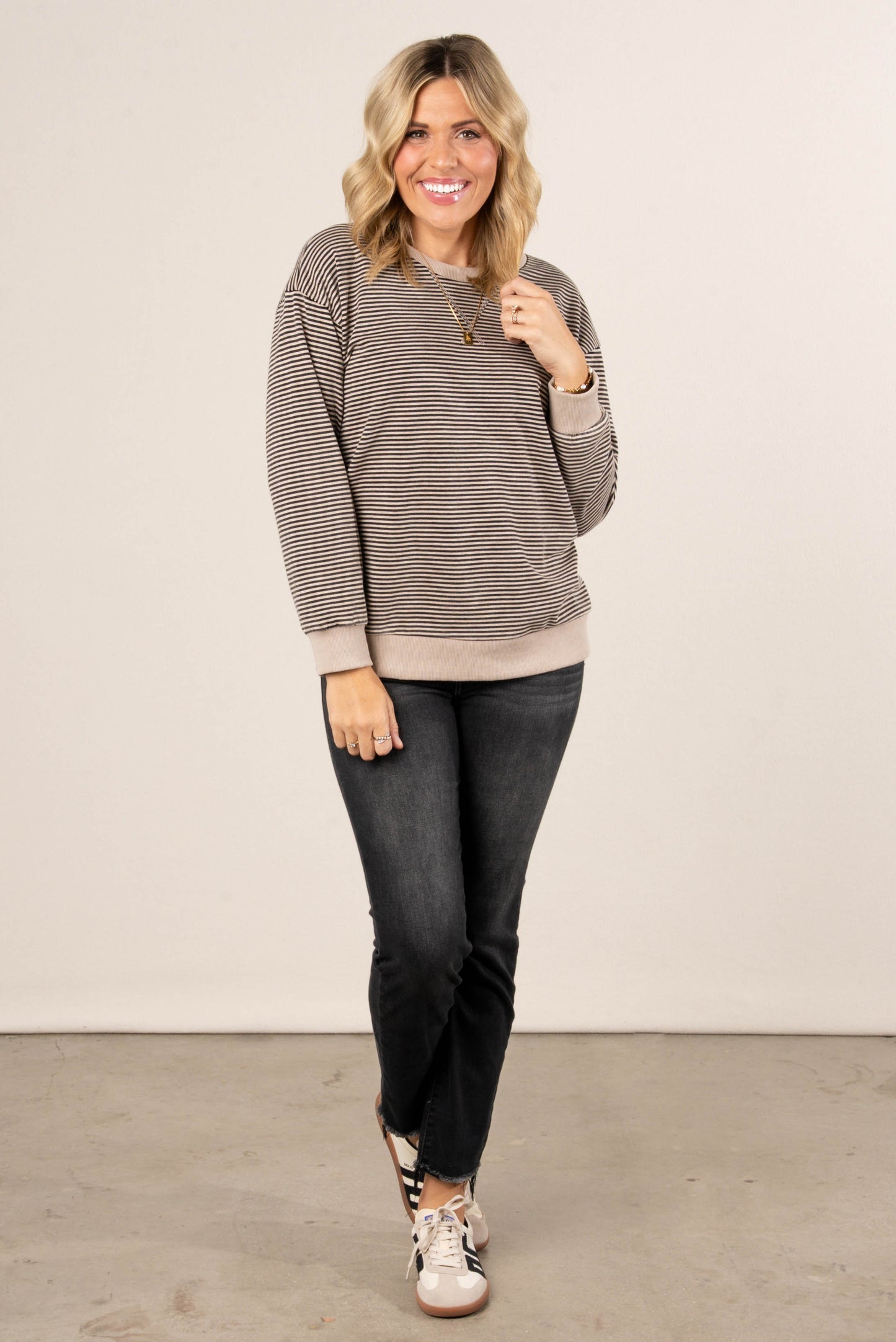 Sidelines Striped Top Stitch Pullover