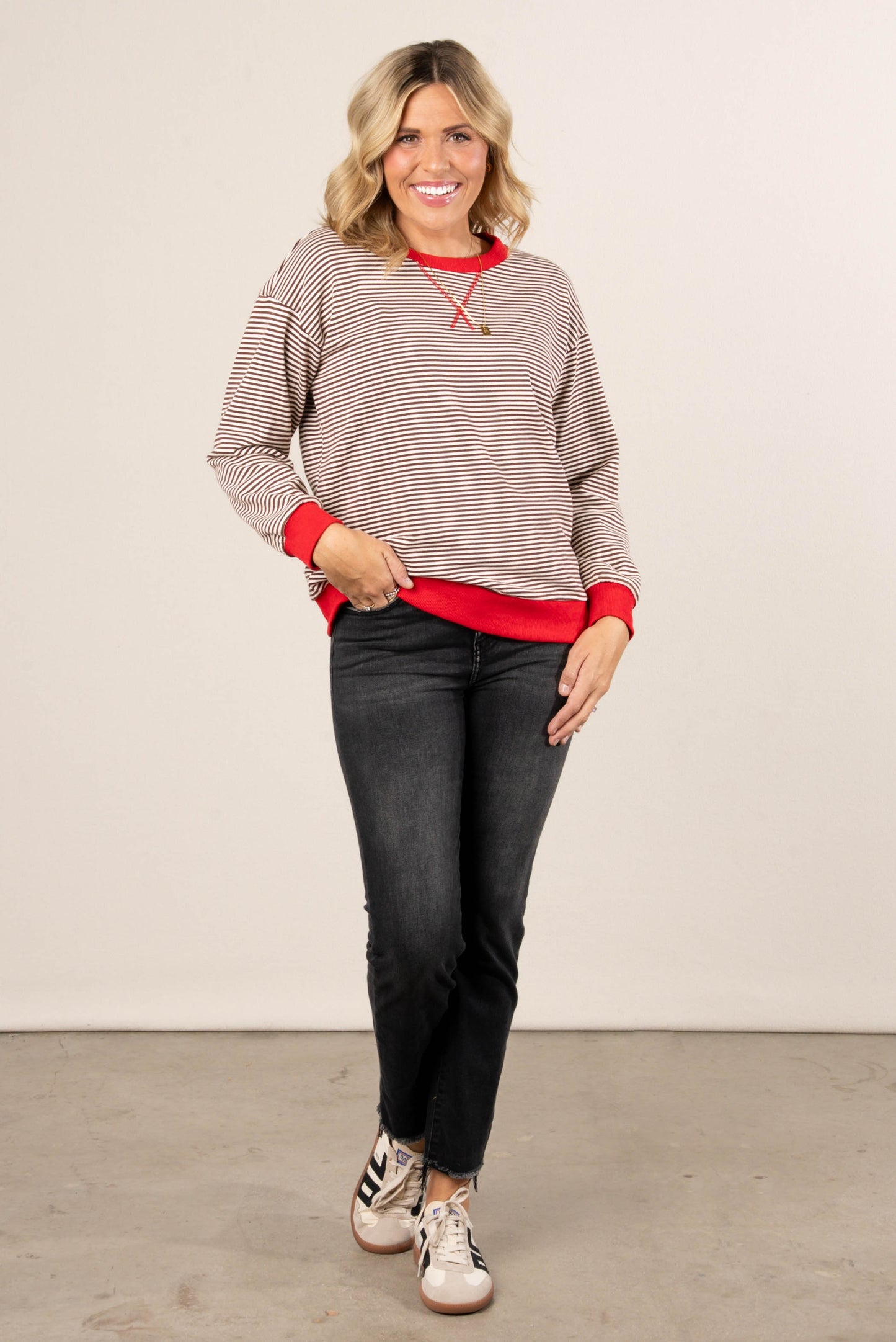 Sidelines Striped Top Stitch Pullover