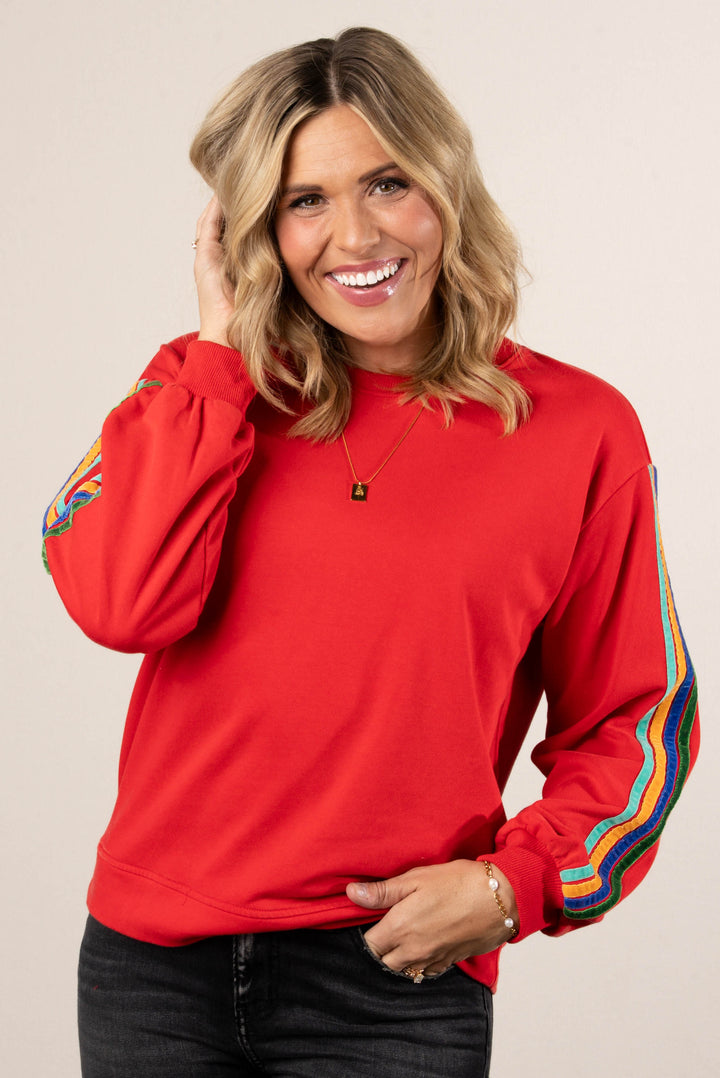 City Stroll Velvet Striped Sleeve Pullover